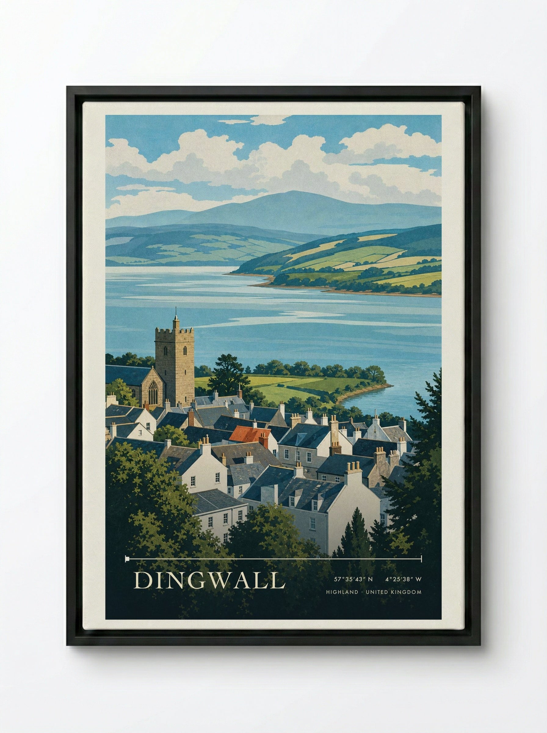 Dingwall Highland United Kingdom Travel Poster - Framed Canvas Black