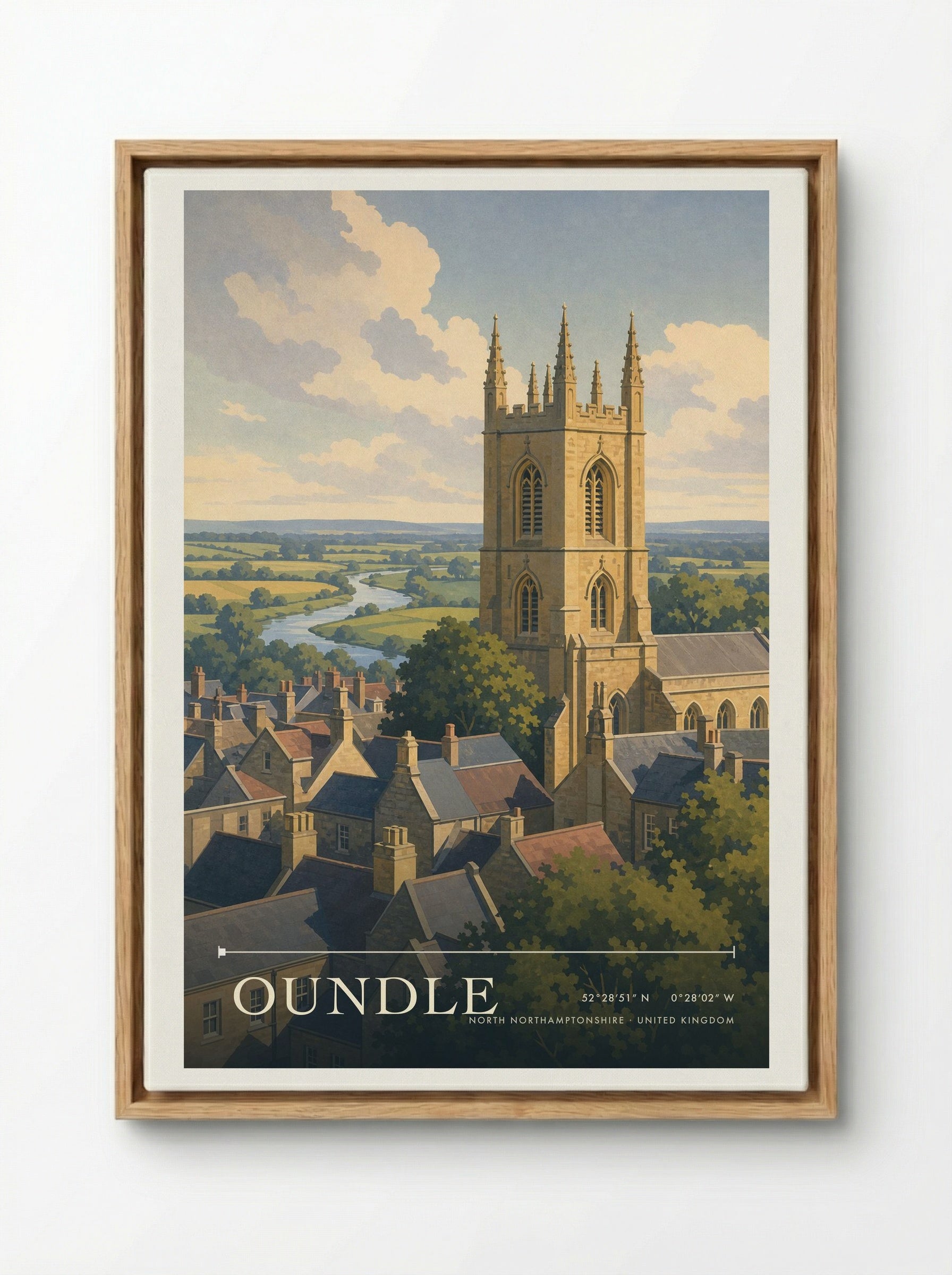 Oundle North Northamptonshire United Kingdom Travel Poster - Framed Canvas Wood