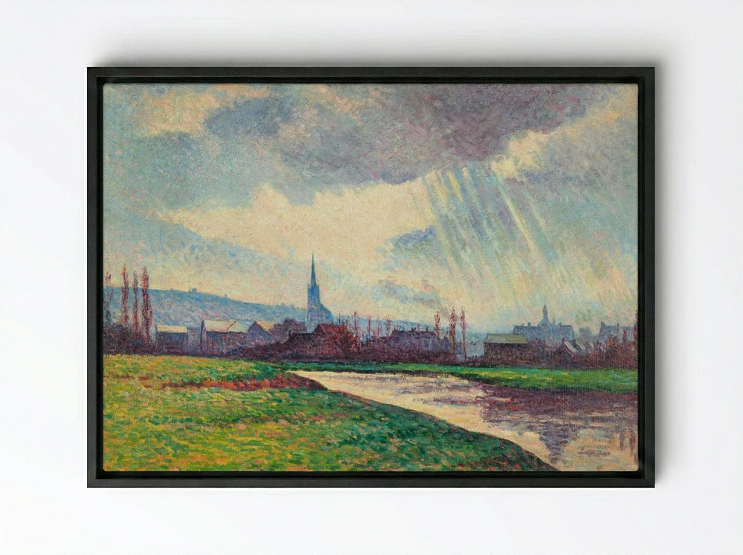 Landscape with River - Maximilien Luce - Framed Canvas Black