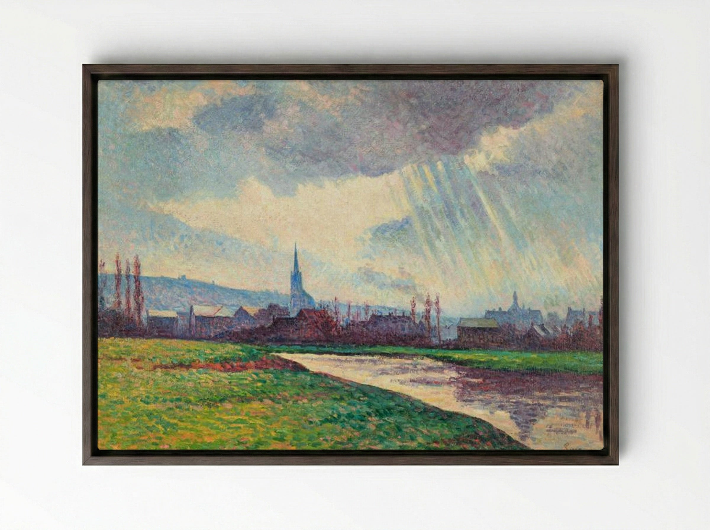 Landscape with River - Maximilien Luce - Framed Canvas Dark Wood
