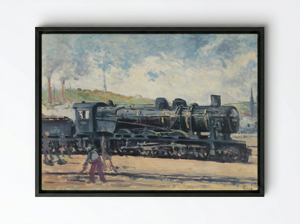 La Locomotive, Environs De Charleroi - Maximilien Luce - Framed Canvas Black