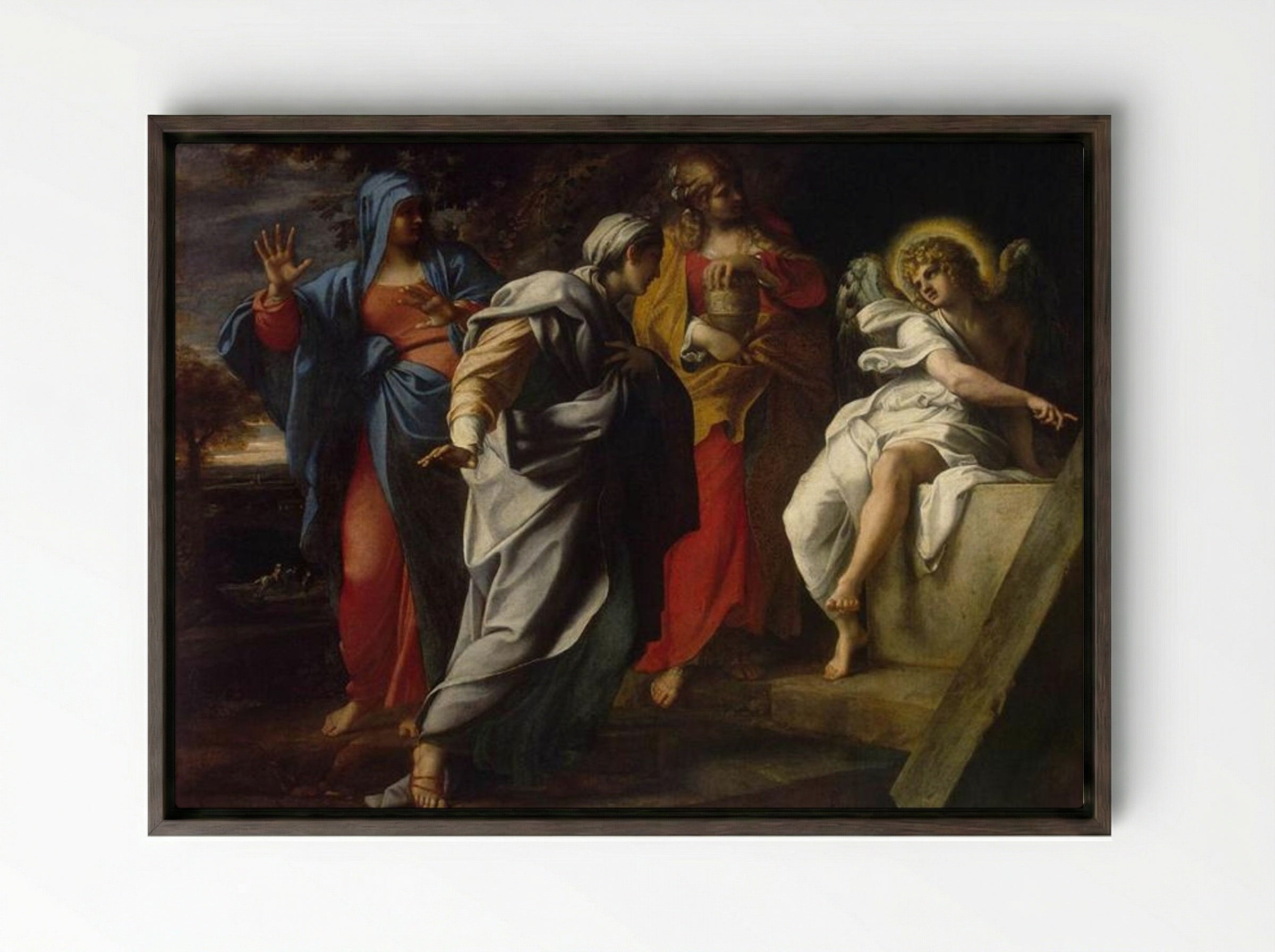 Holy Women at Christ's Tomb - Annibale Carracci - Framed Canvas Dark Wood