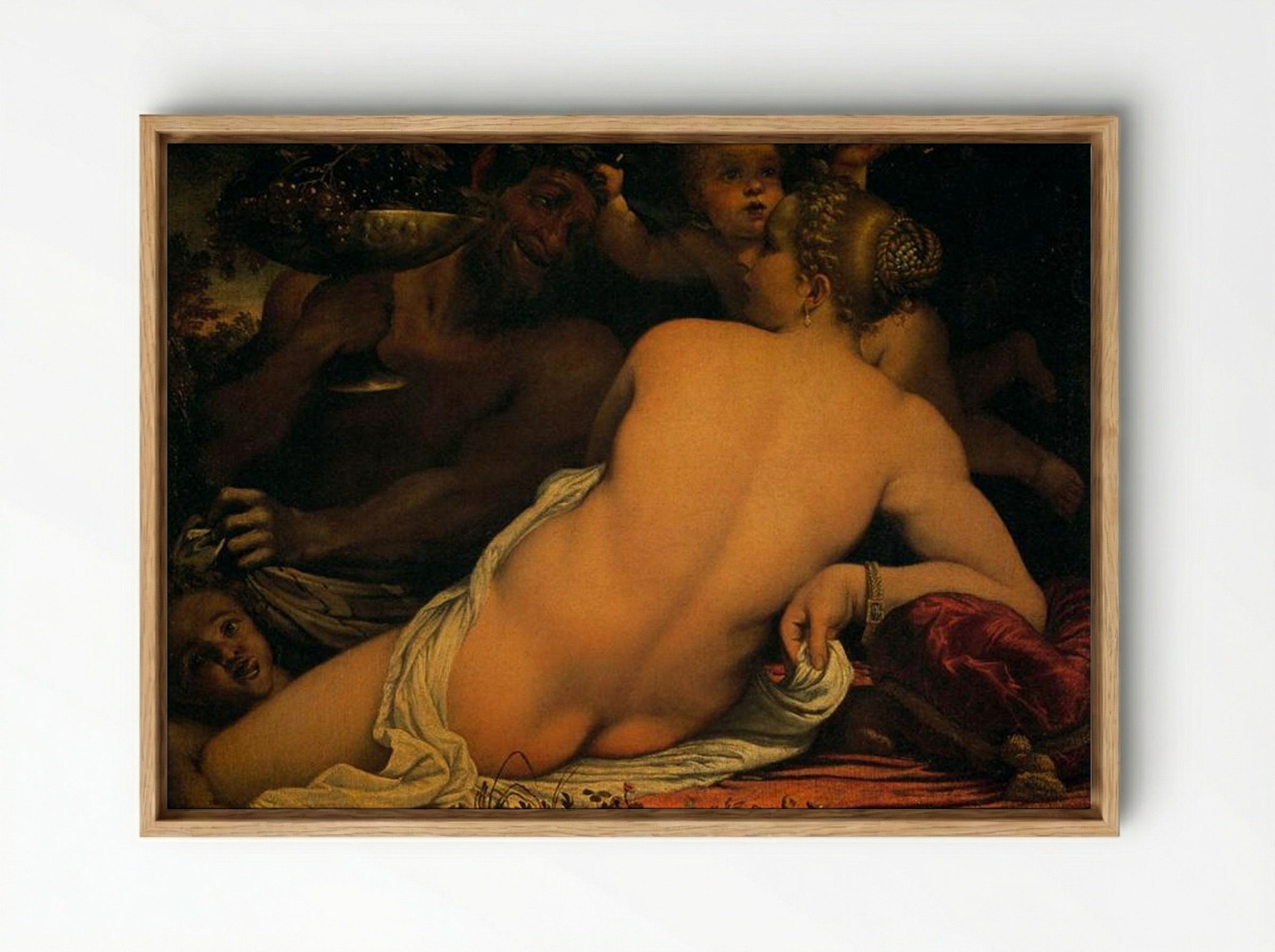 Venus with a Satyr and Cupids - Annibale Carracci - Framed Canvas Wood