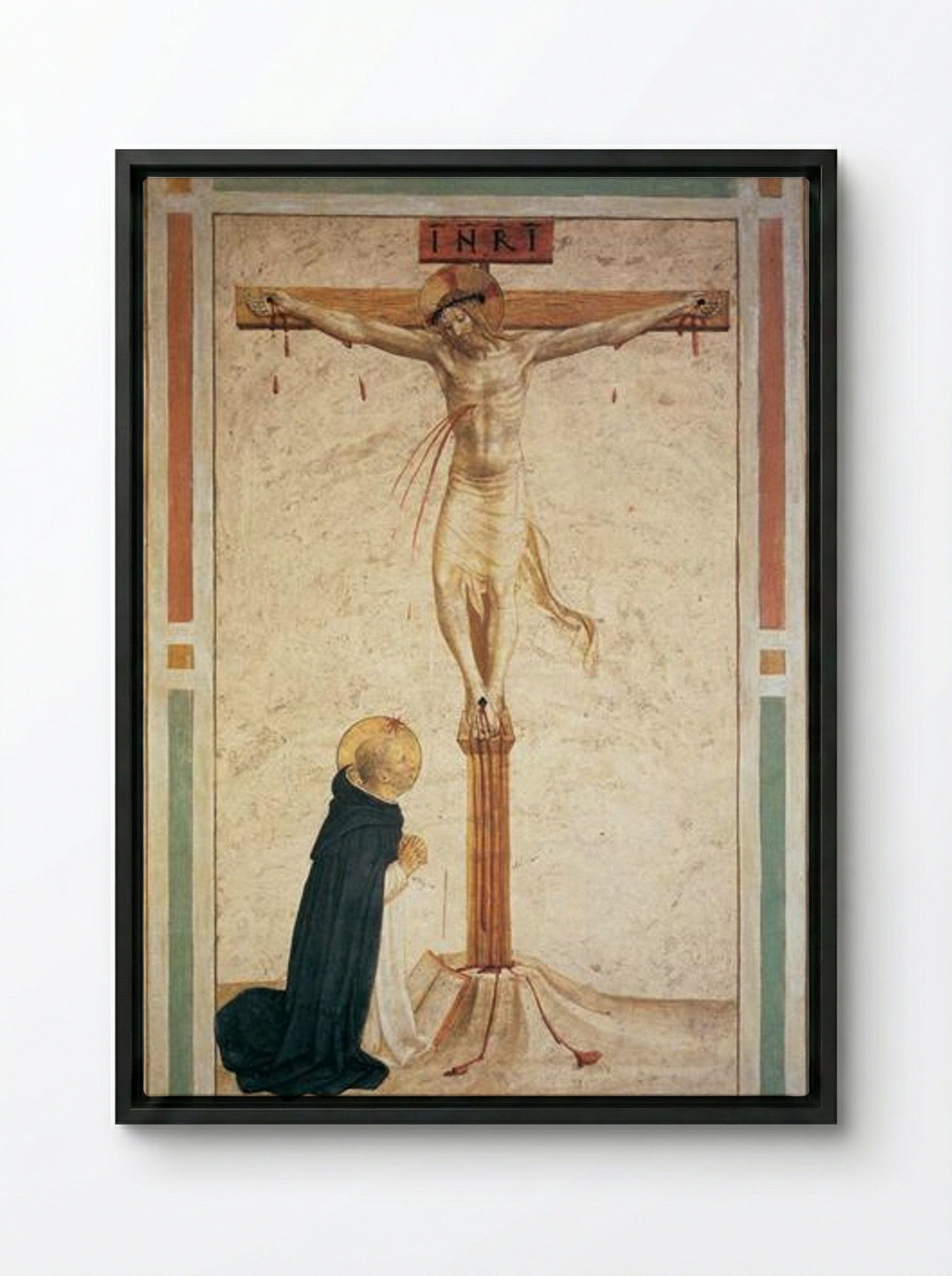 Crucifixion with St. Dominic - Fra Angelico - Framed Canvas Black