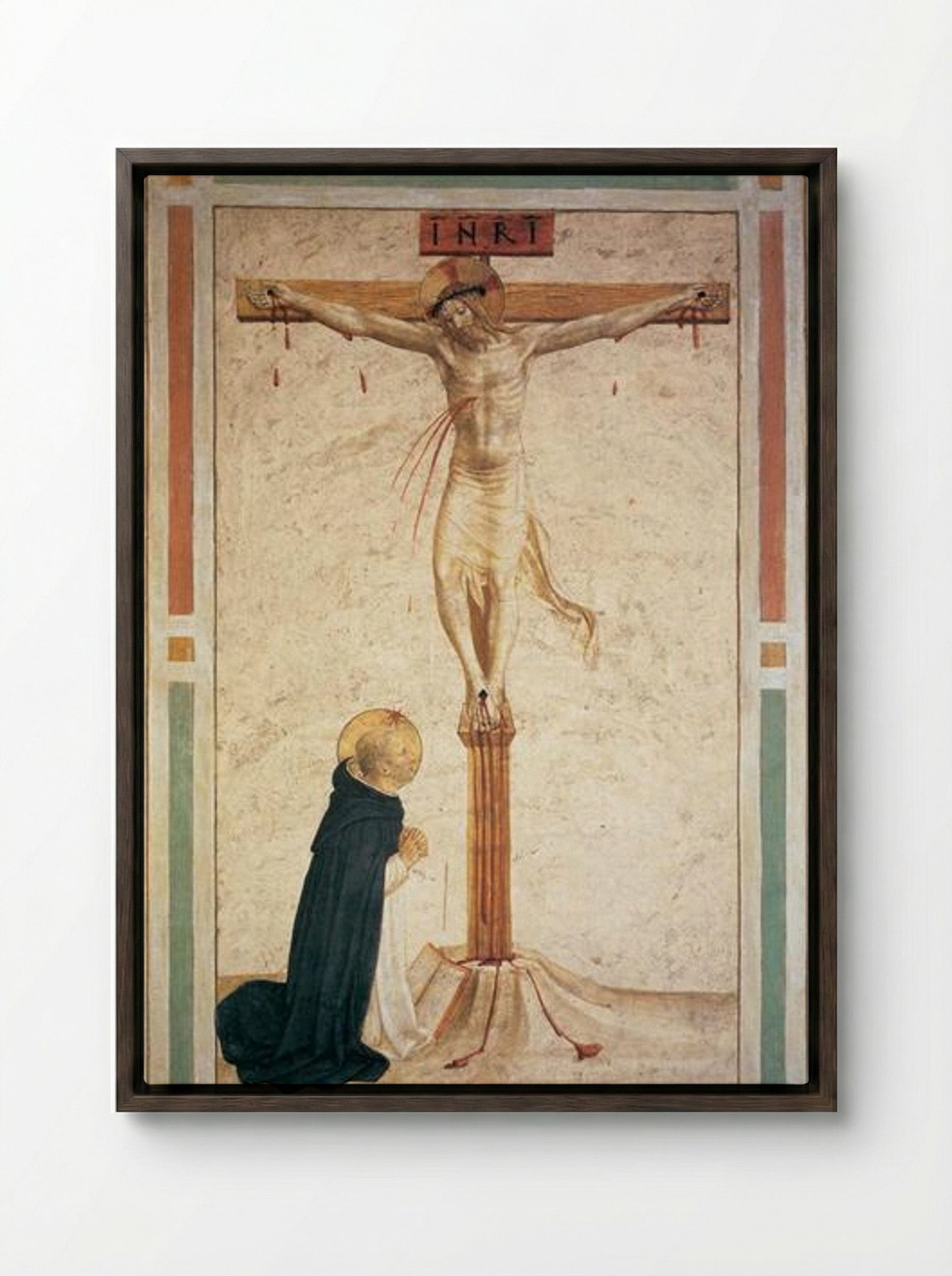 Crucifixion with St. Dominic - Fra Angelico - Framed Canvas Dark Wood