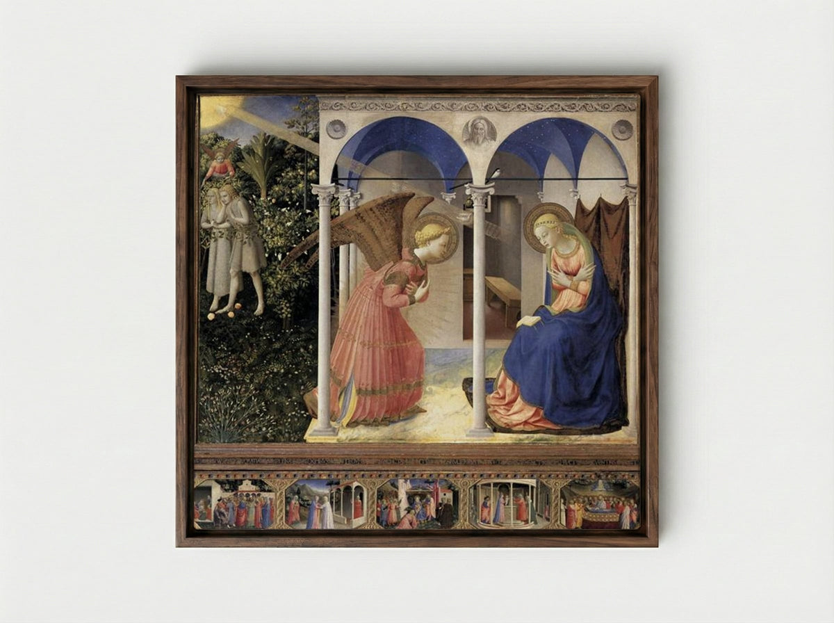 Annunciation - Fra Angelico - Framed Canvas Dark Wood