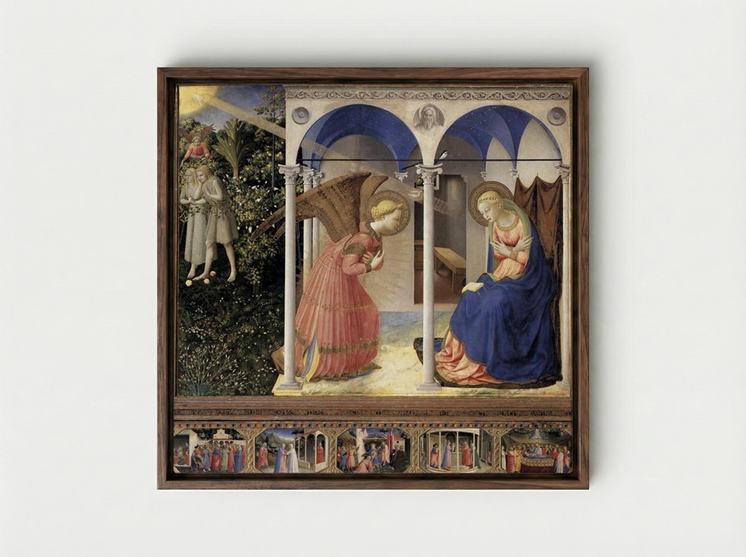 Annunciation - Fra Angelico - Framed Canvas Dark Wood