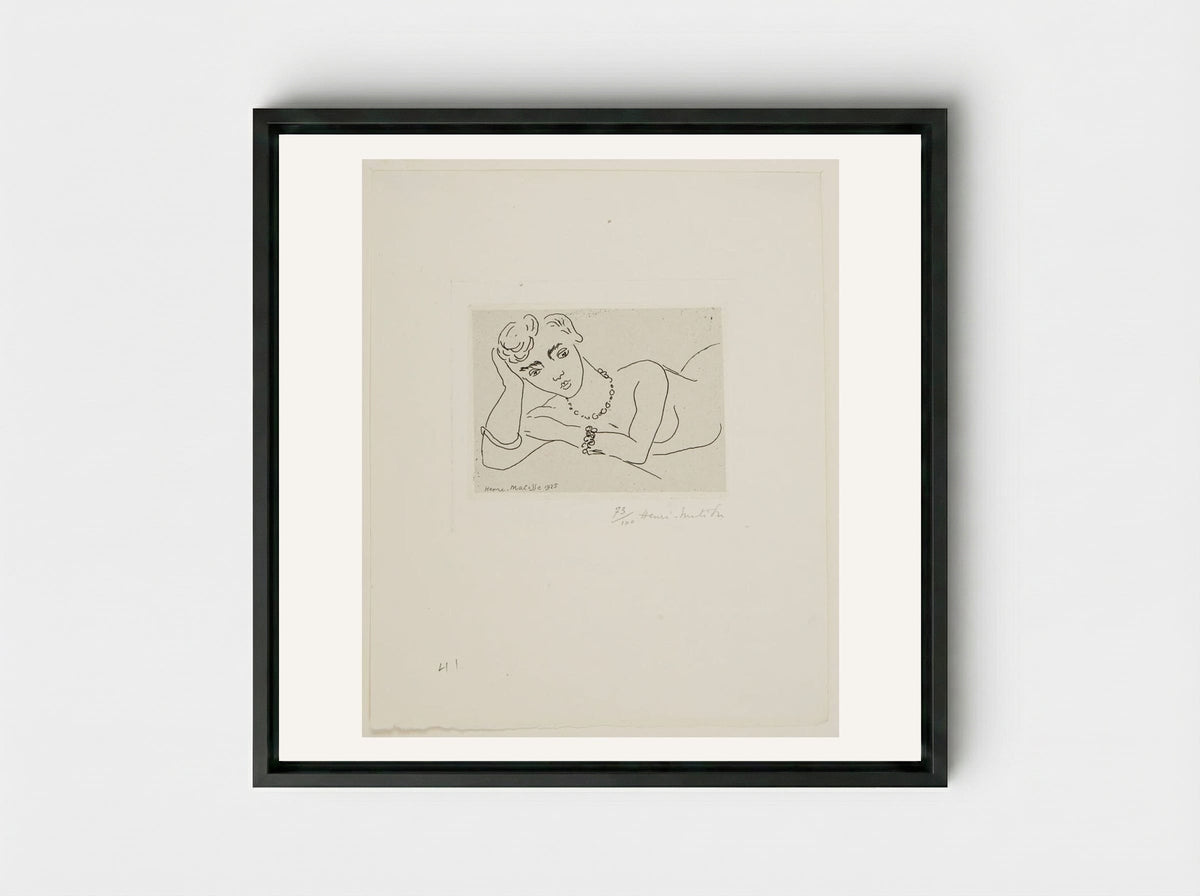Woman Leaning on Her Elbow - Henri Matisse - Framed Canvas Black