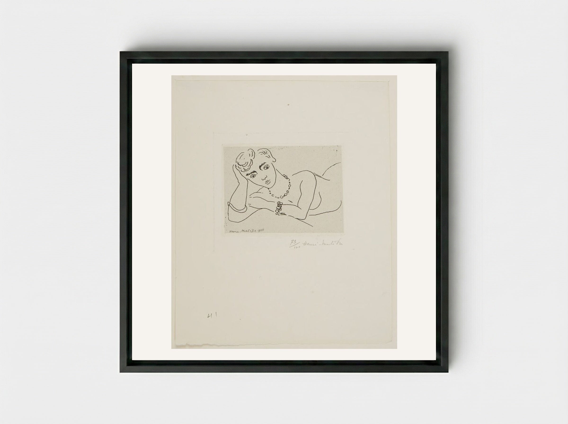 Woman Leaning on Her Elbow - Henri Matisse - Framed Canvas Black
