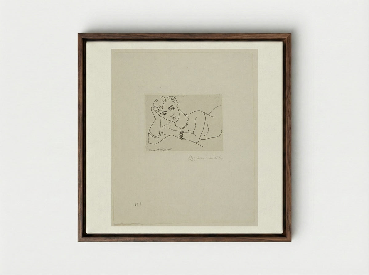 Woman Leaning on Her Elbow - Henri Matisse - Framed Canvas Dark Wood