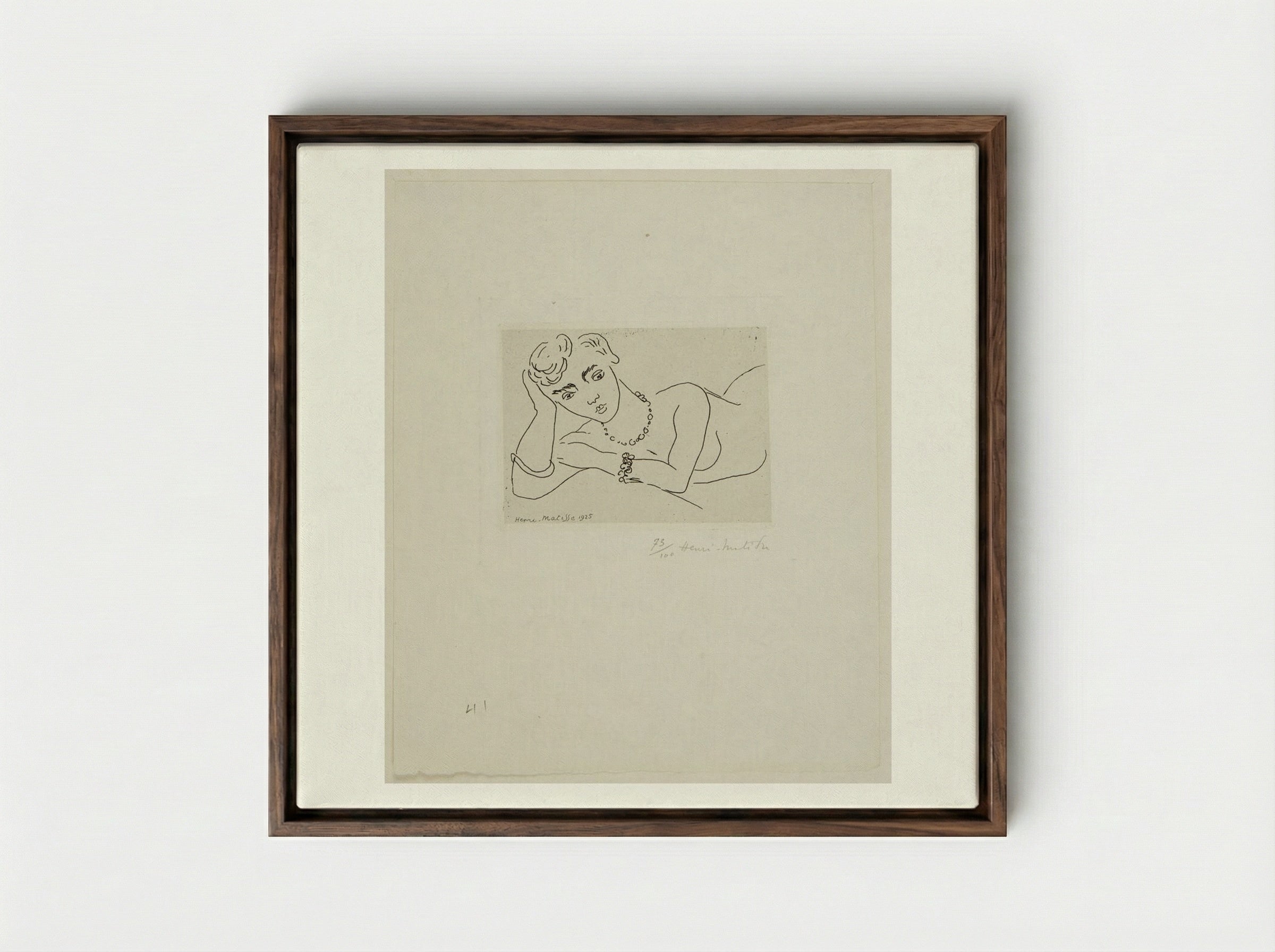 Woman Leaning on Her Elbow - Henri Matisse - Framed Canvas Dark Wood