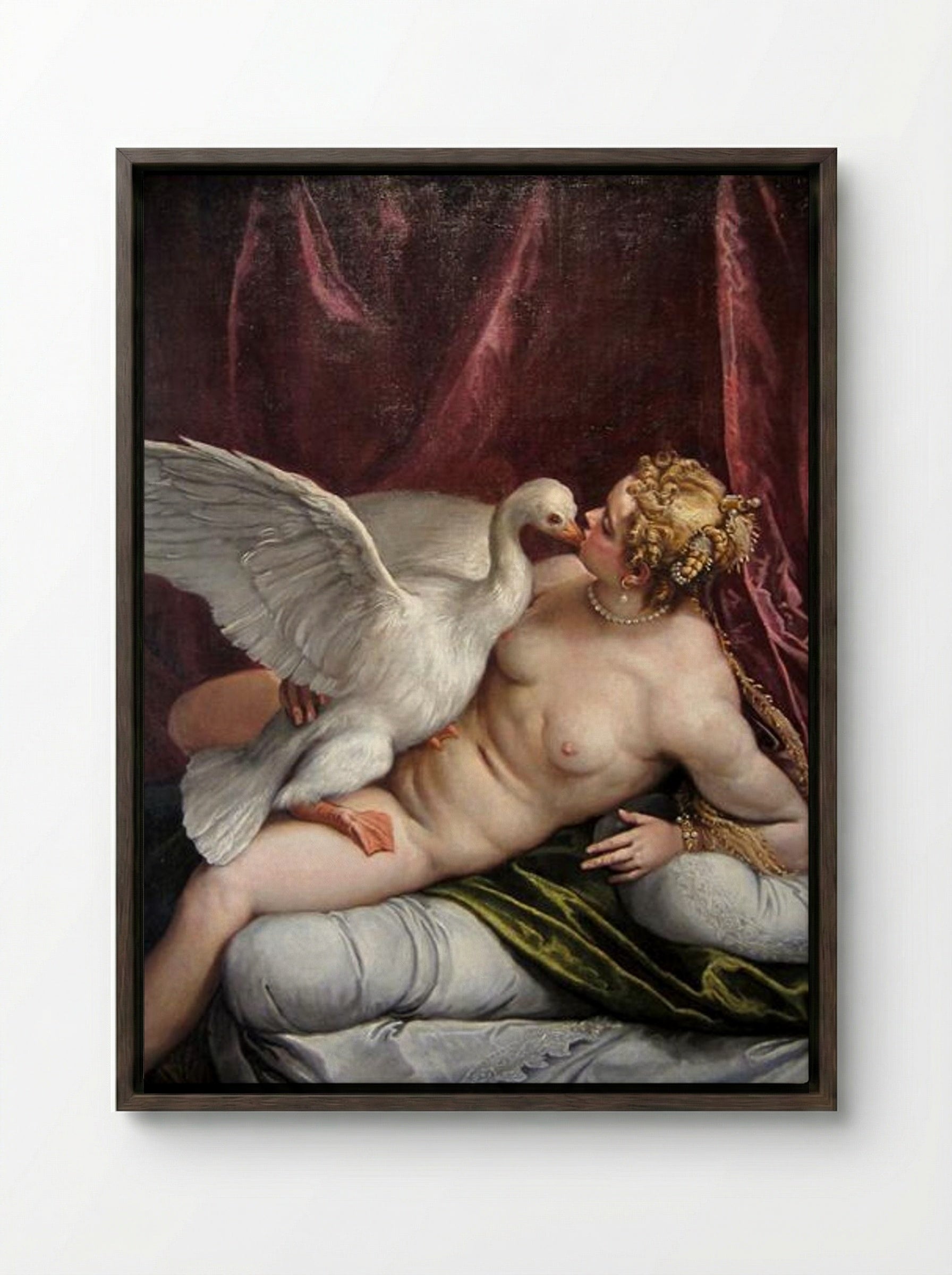 Leda and the Swan - Paolo Veronese - Framed Canvas Dark Wood