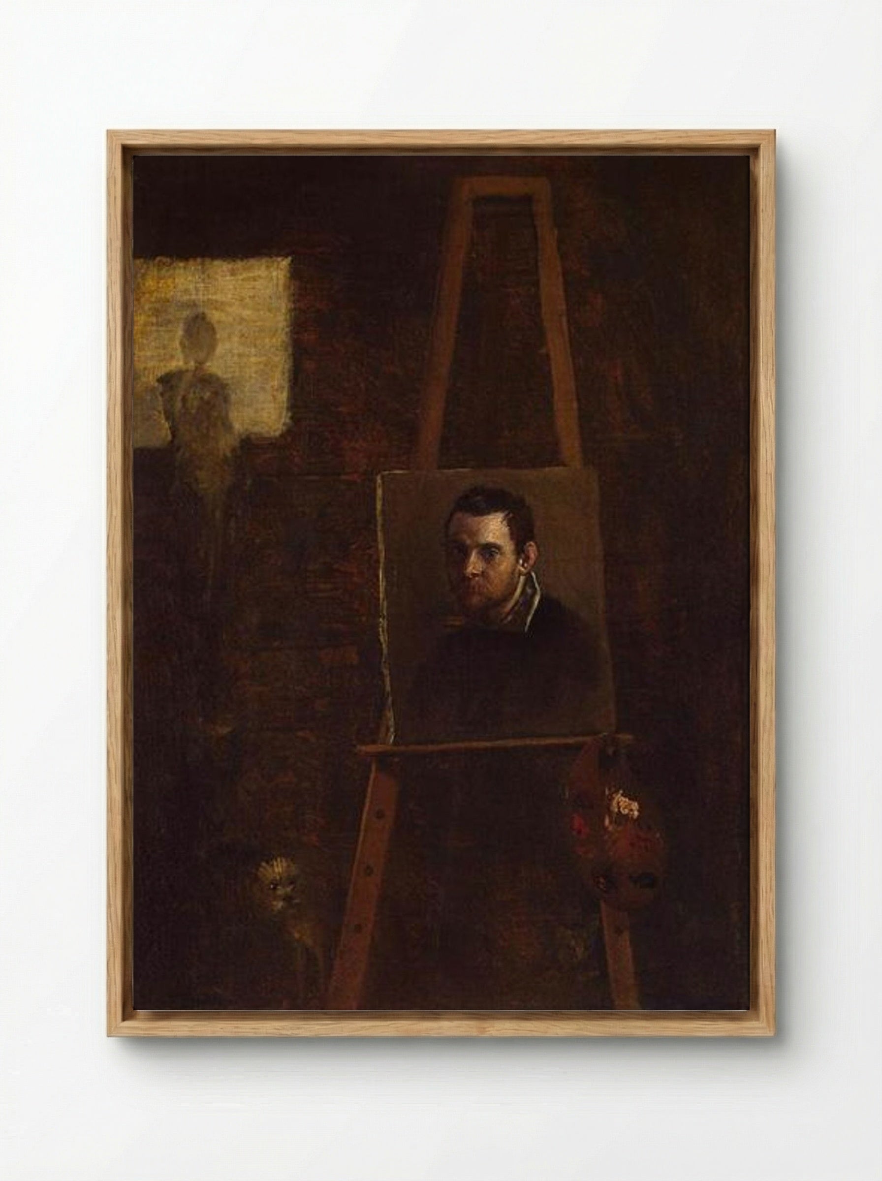 Self-portrait on an Easel in a Workshop - Annibale Carracci - Framed Canvas Wood