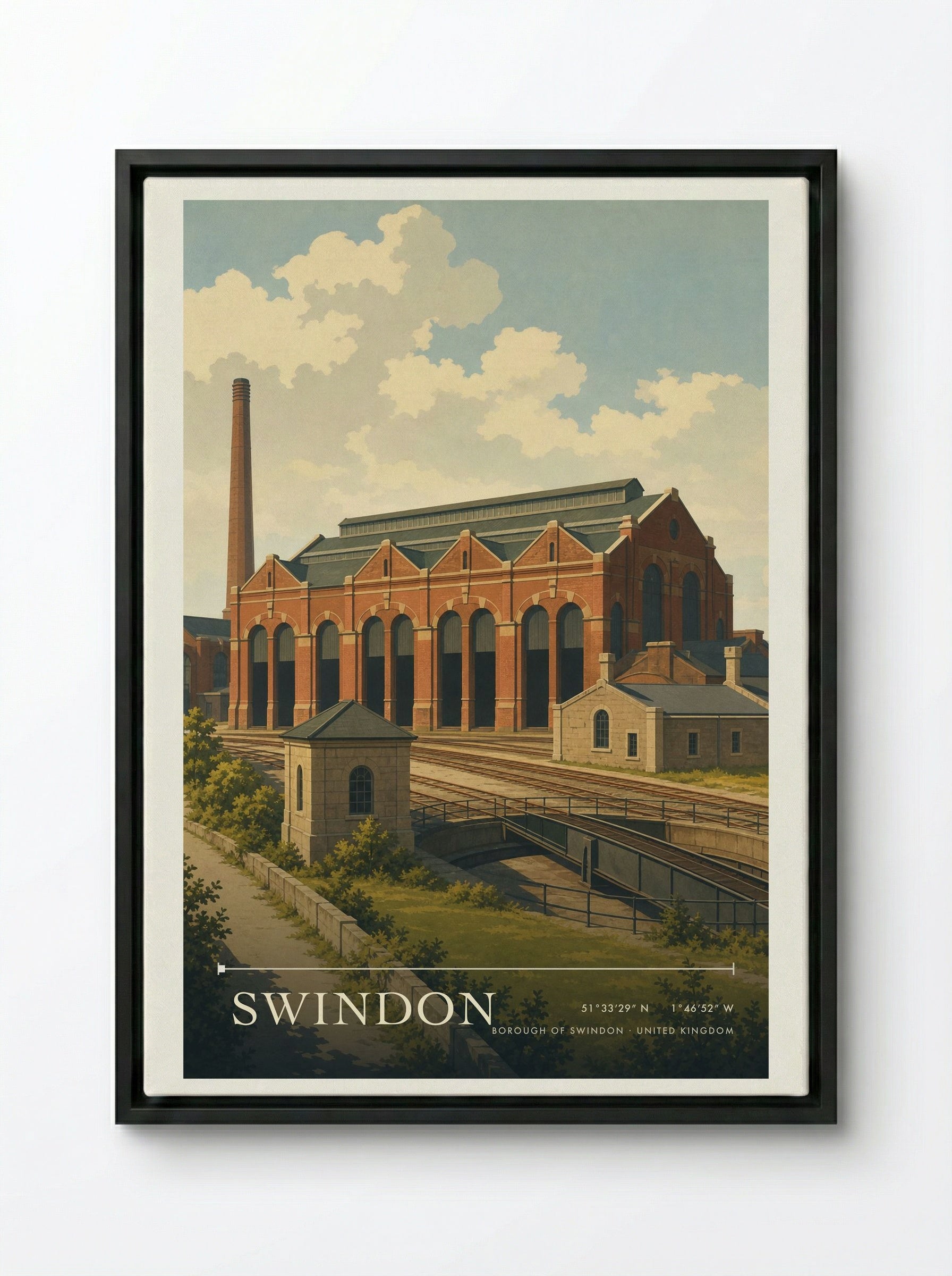 Swindon Borough of Swindon United Kingdom Travel Poster - Framed Canvas Black