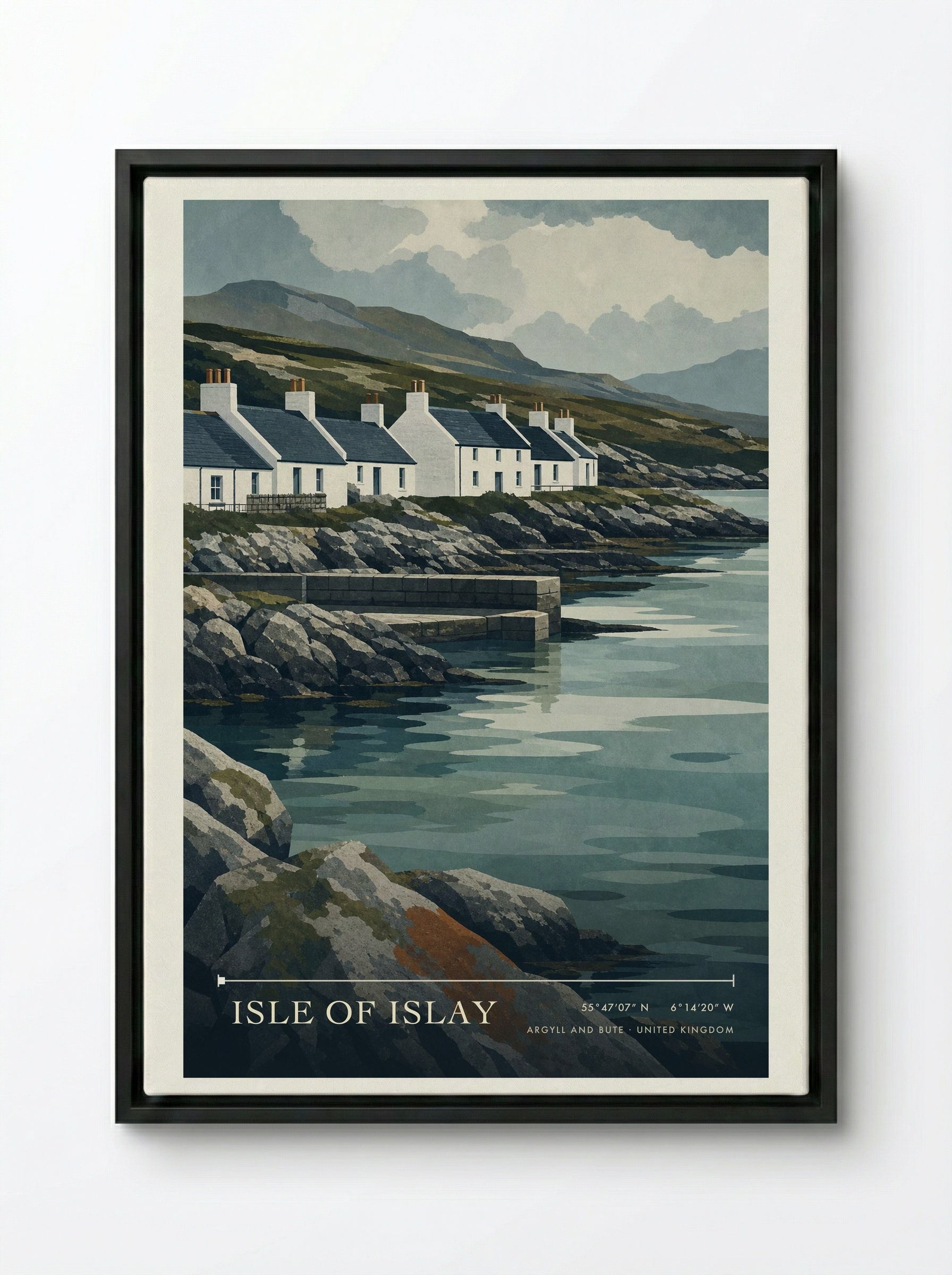 Isle of Islay Argyll and Bute United Kingdom Travel Poster - Framed Canvas Black