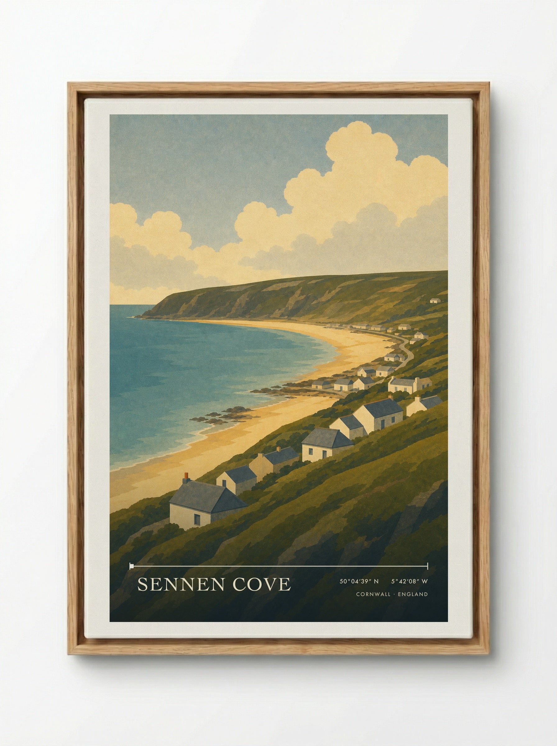 Sennen Cove Cornwall Travel Poster - Framed Canvas Wood
