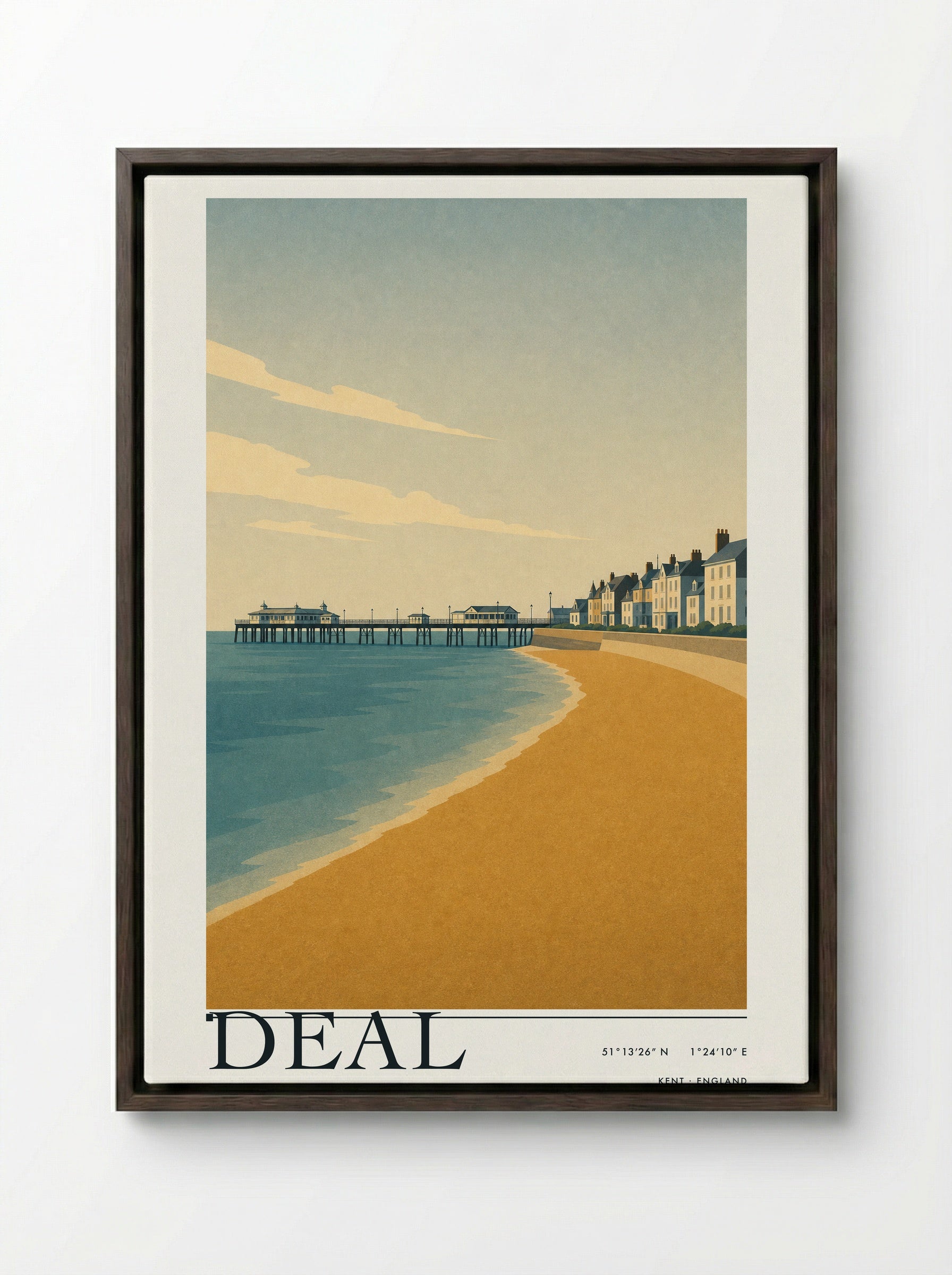 Deal Travel Poster - Framed Canvas Dark Wood