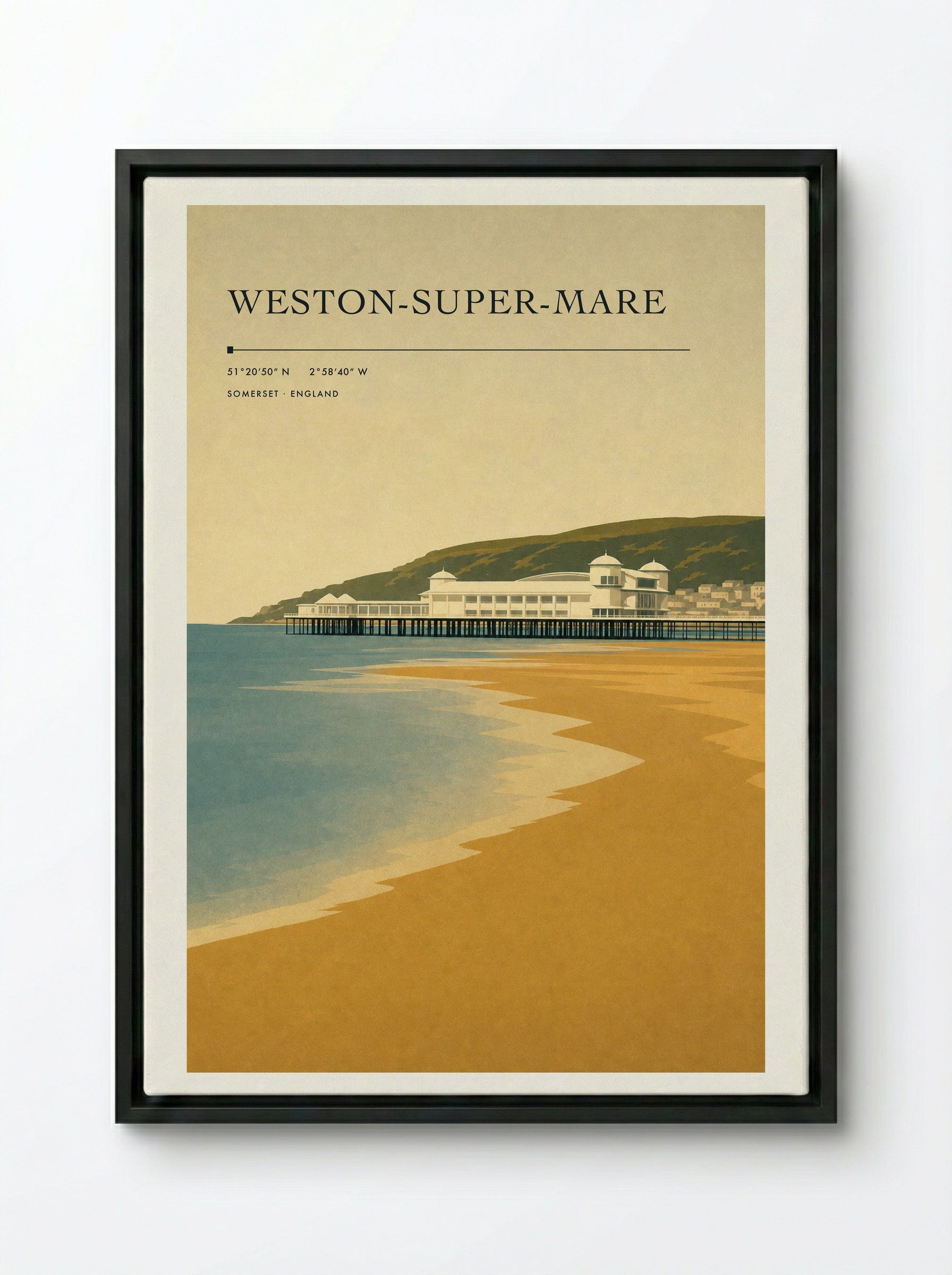 Weston-Super-Mare Travel Poster - Framed Canvas Black