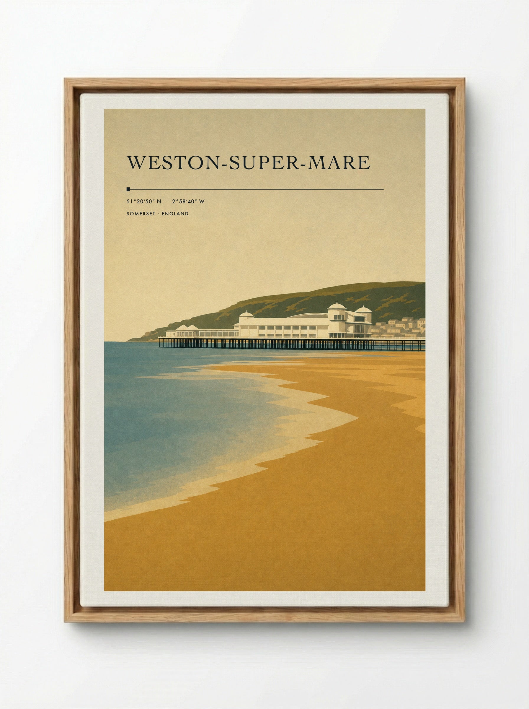 Weston-Super-Mare Travel Poster - Framed Canvas Wood