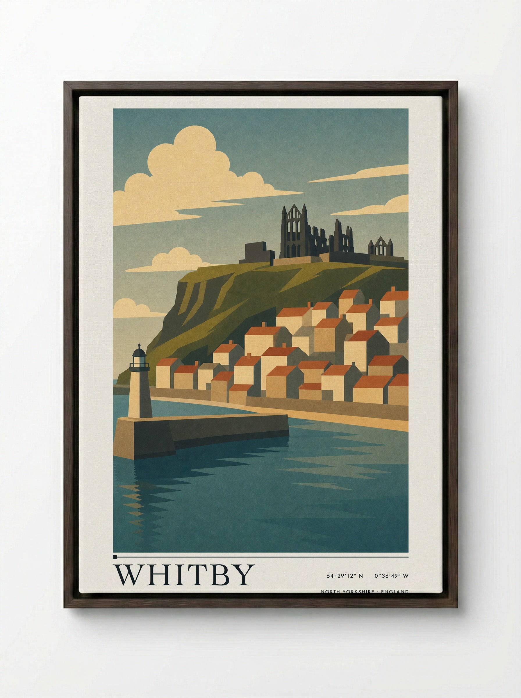 Whitby Yorkshire Travel Poster - Framed Canvas Dark Wood