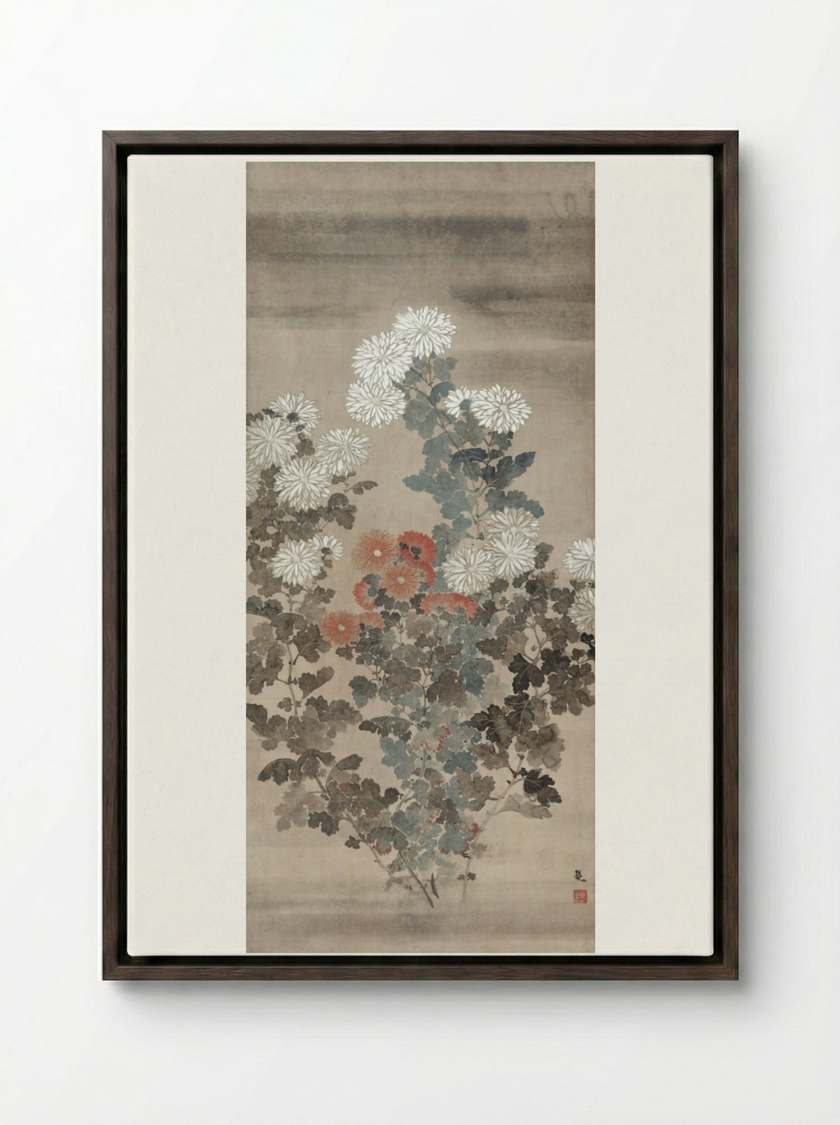 Chrysanthemums - Kitagawa Sōsetsu - Framed Canvas Dark Wood