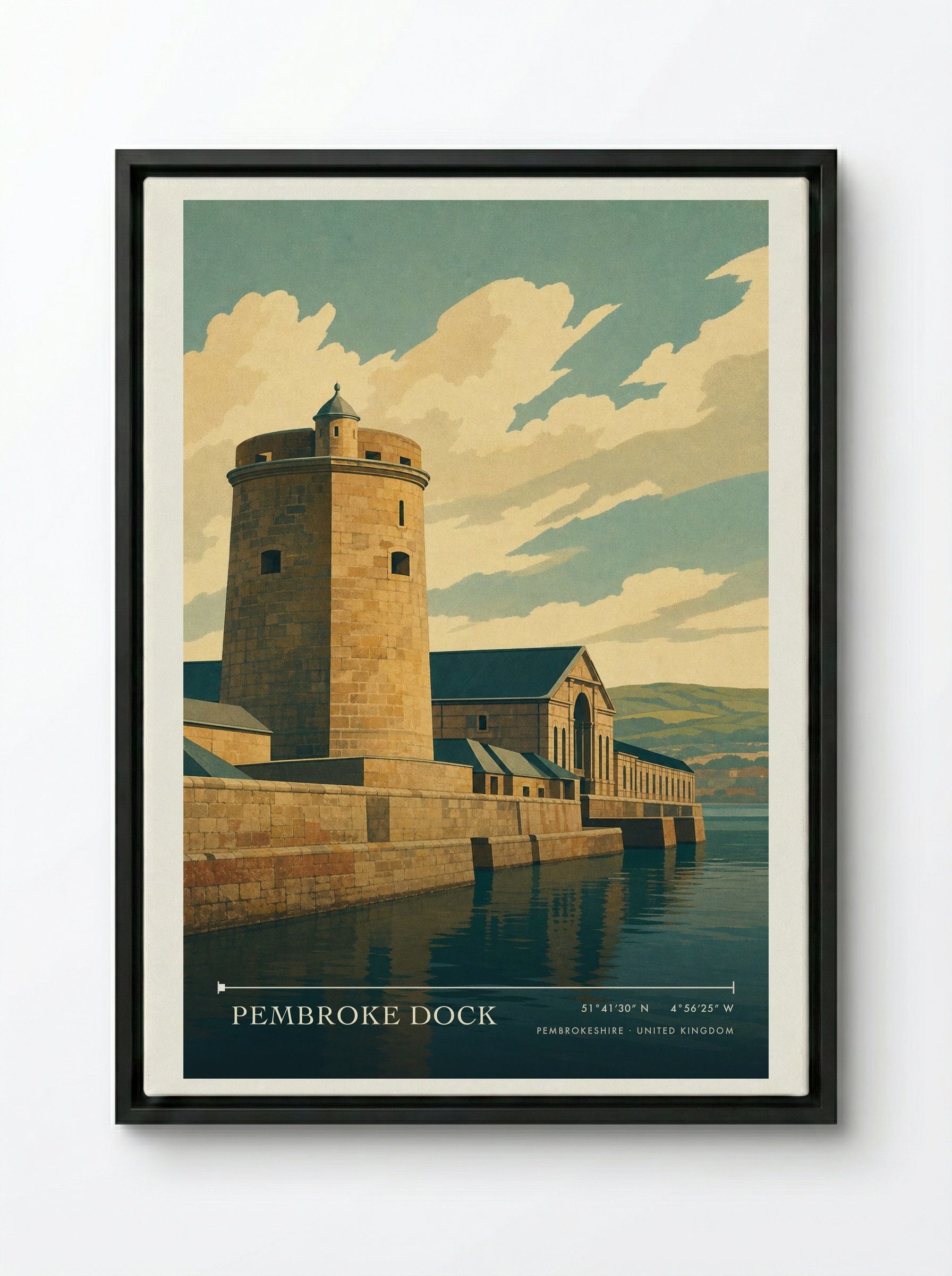 Pembroke Dock Pembrokeshire United Kingdom Travel Poster - Framed Canvas Black