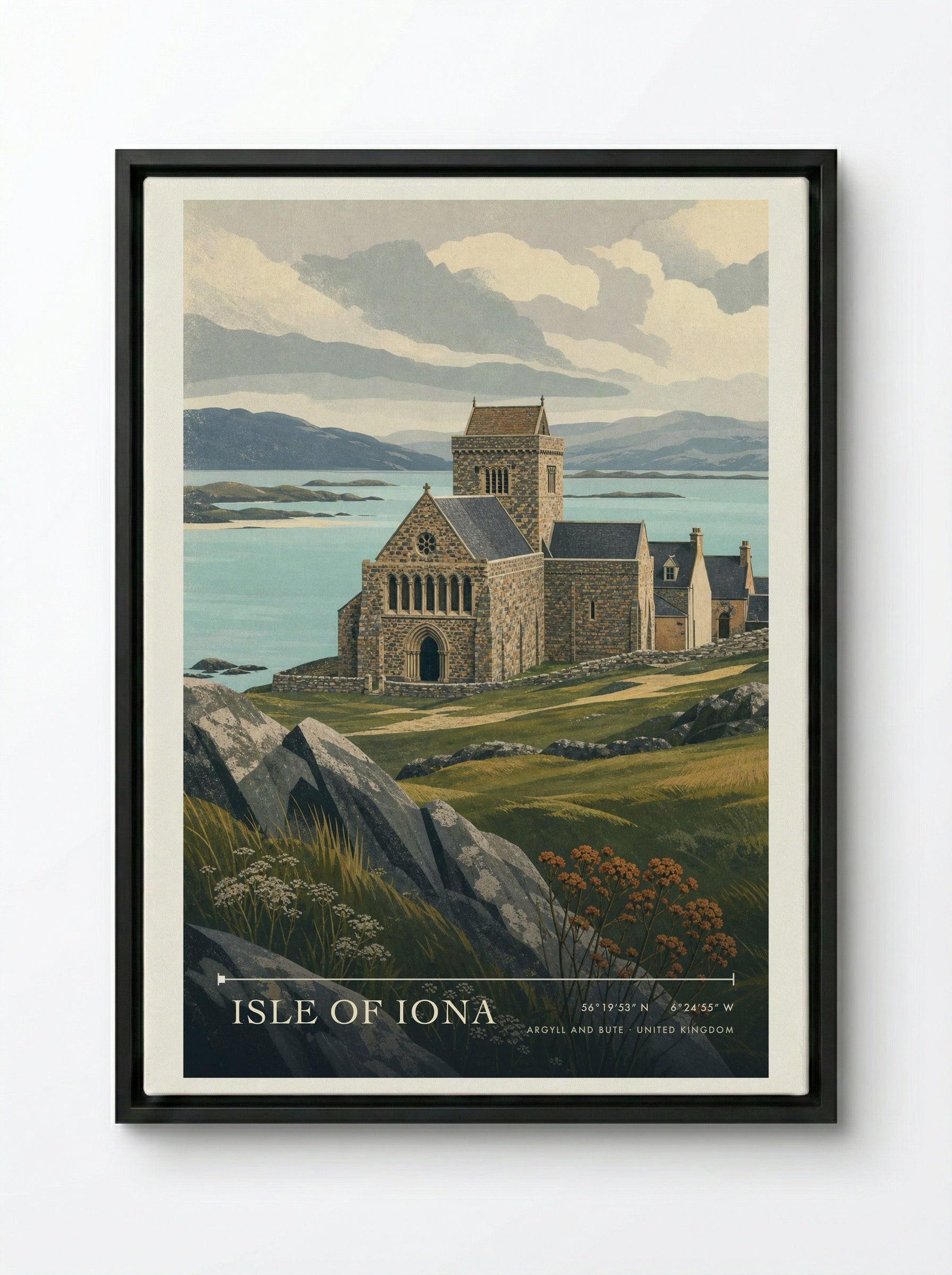 Isle of Iona Argyll and Bute United Kingdom Travel Poster - Framed Canvas Black