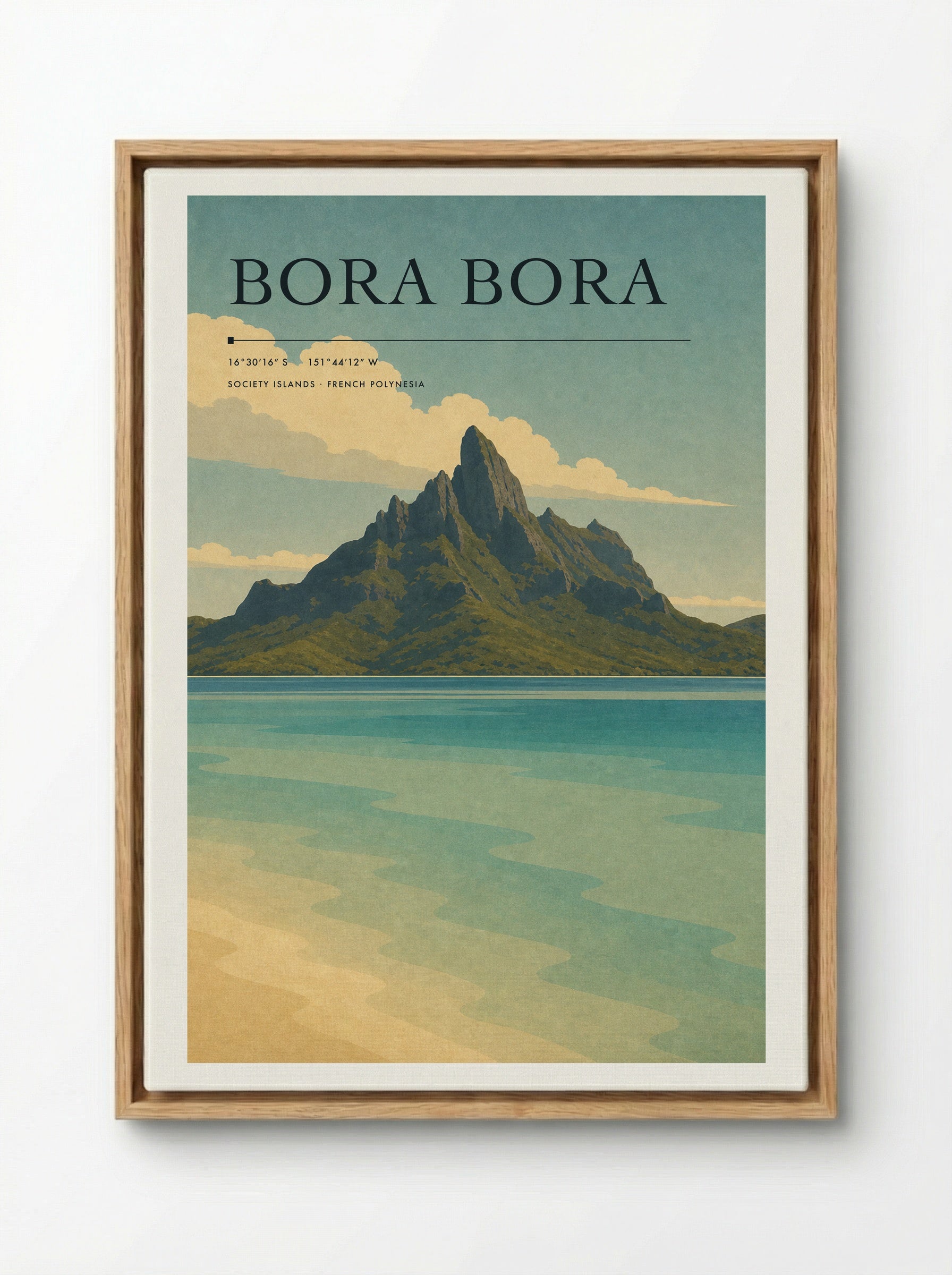 Bora Bora Travel Poster Artwork - Framed Canvas Wood