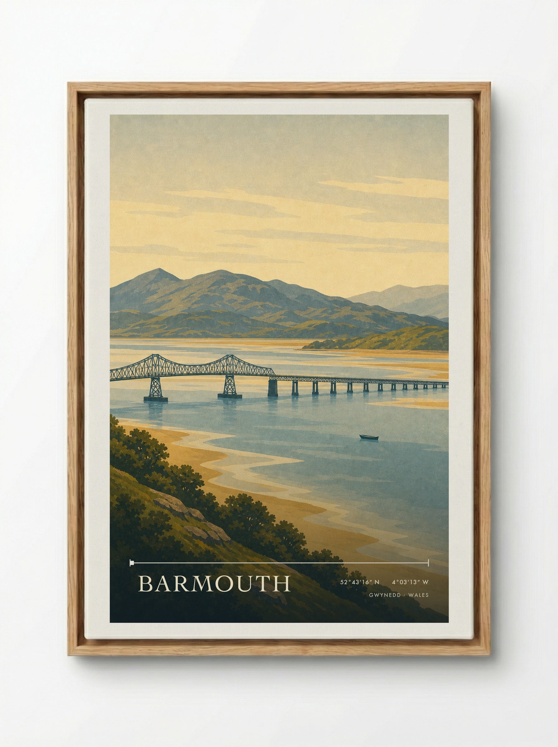 Barmouth Travel Poster Artwork - Framed Canvas Wood