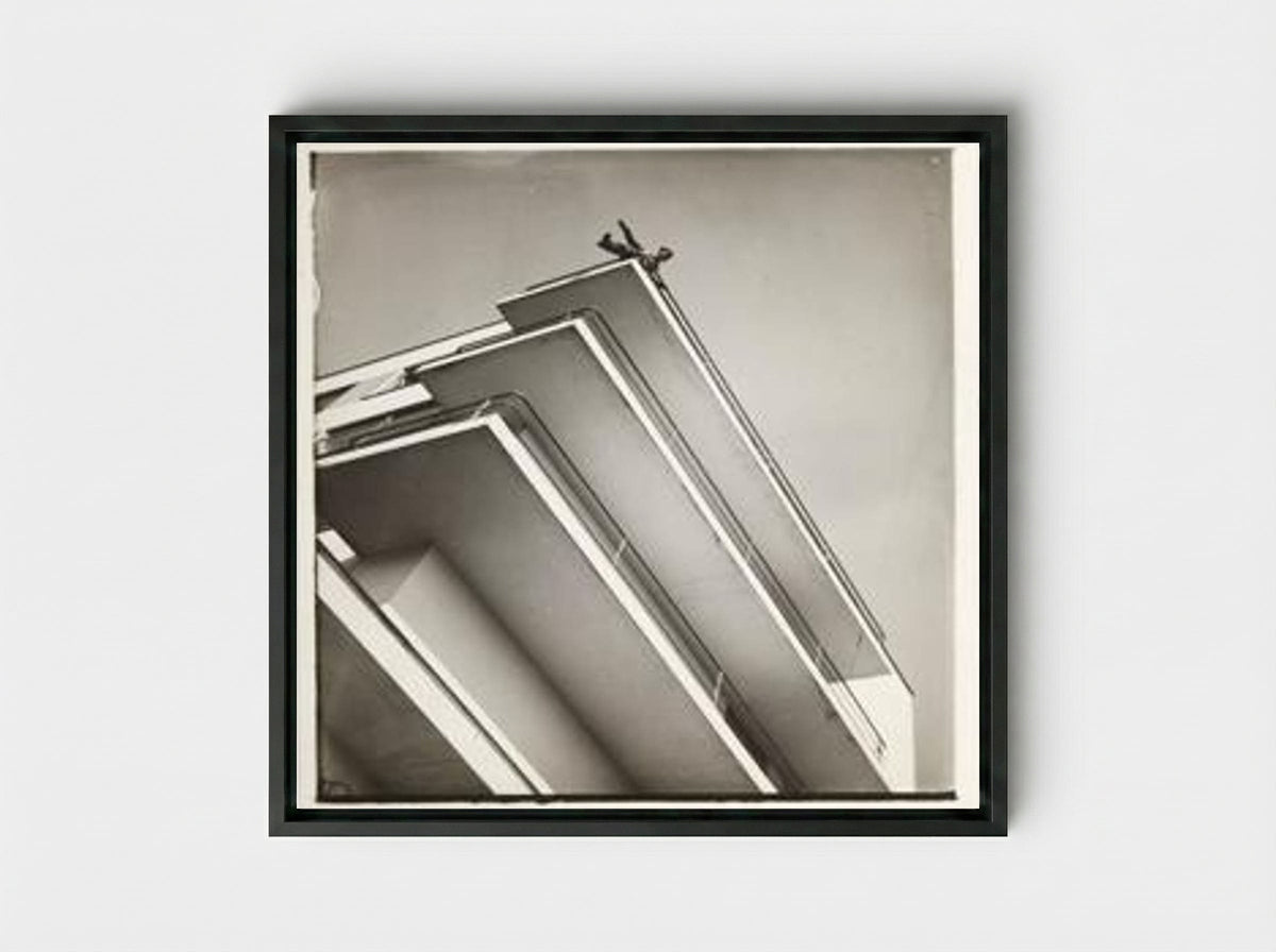 Xanti Schawinsky on a Bauhaus Balcony - László Moholy-Nagy - Framed Canvas Black