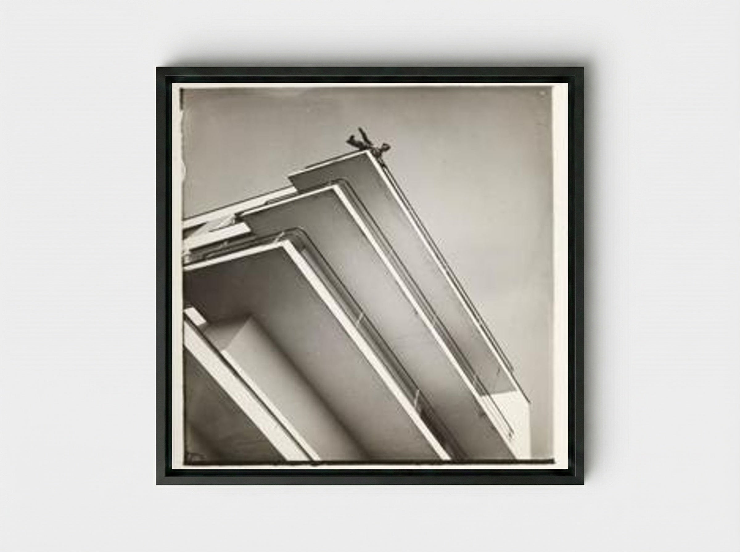 Xanti Schawinsky on a Bauhaus Balcony - László Moholy-Nagy - Framed Canvas Black