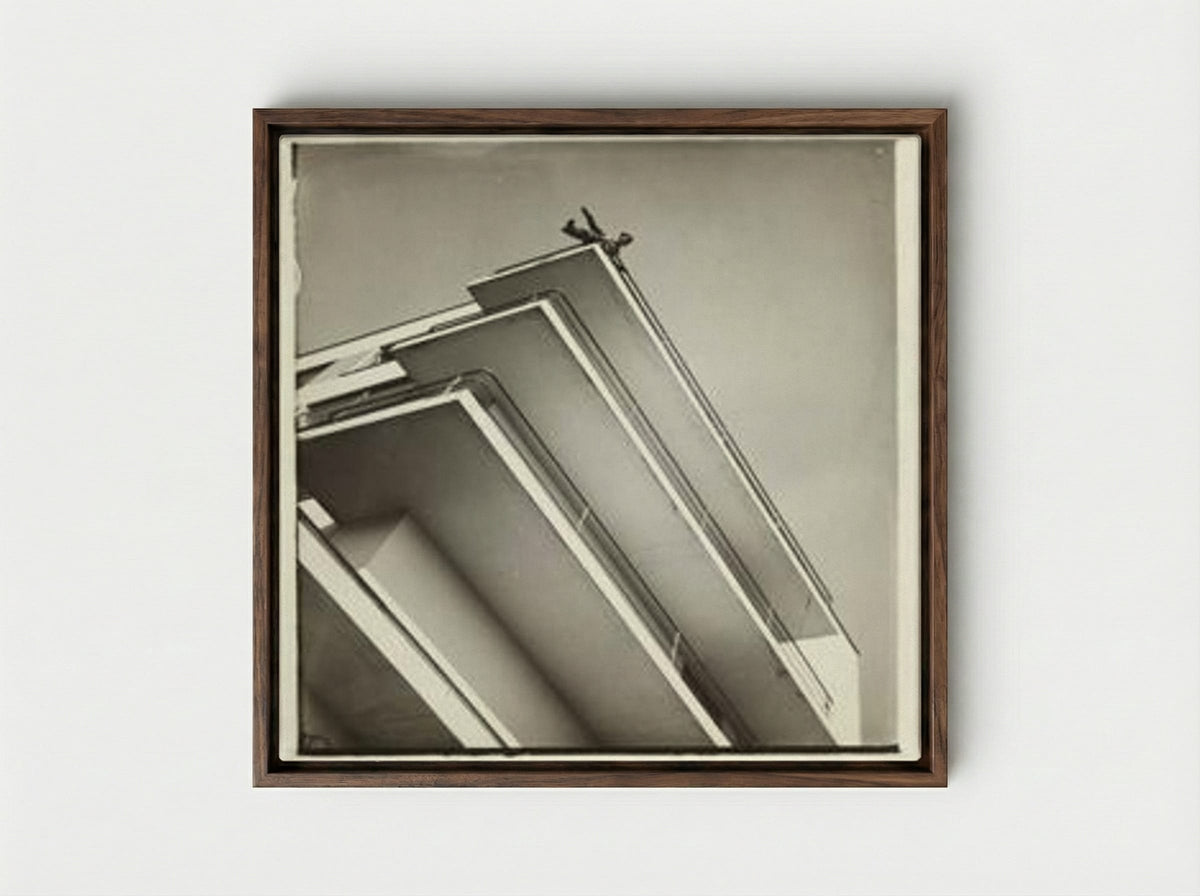 Xanti Schawinsky on a Bauhaus Balcony - László Moholy-Nagy - Framed Canvas Dark Wood