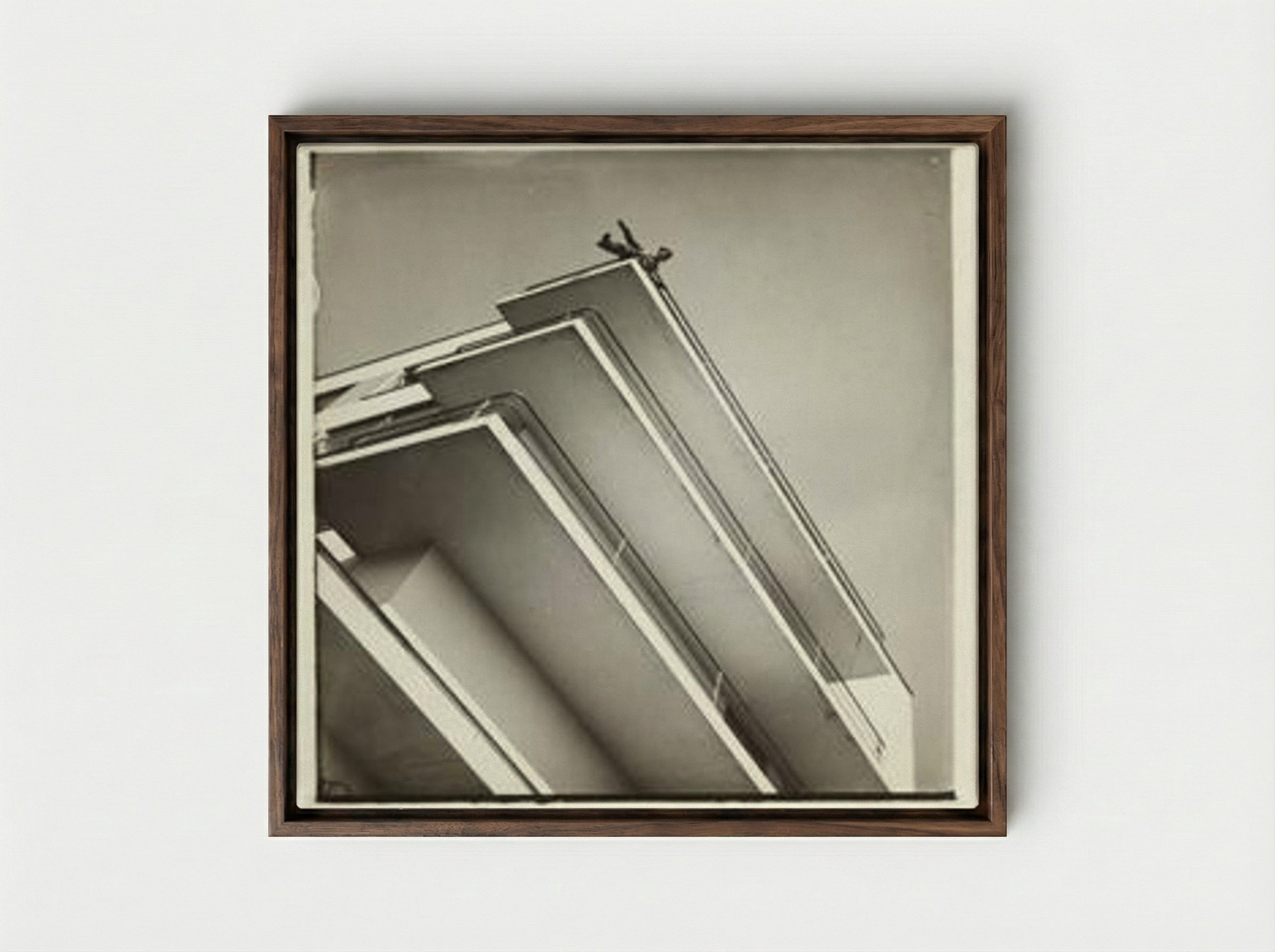 Xanti Schawinsky on a Bauhaus Balcony - László Moholy-Nagy - Framed Canvas Dark Wood