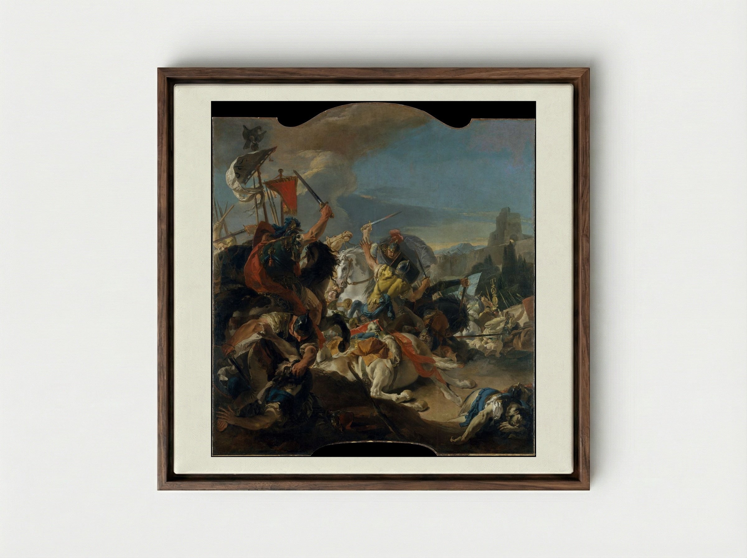 The Battle of Vercellae - Giovanni Battista Tiepolo - Framed Canvas Dark Wood