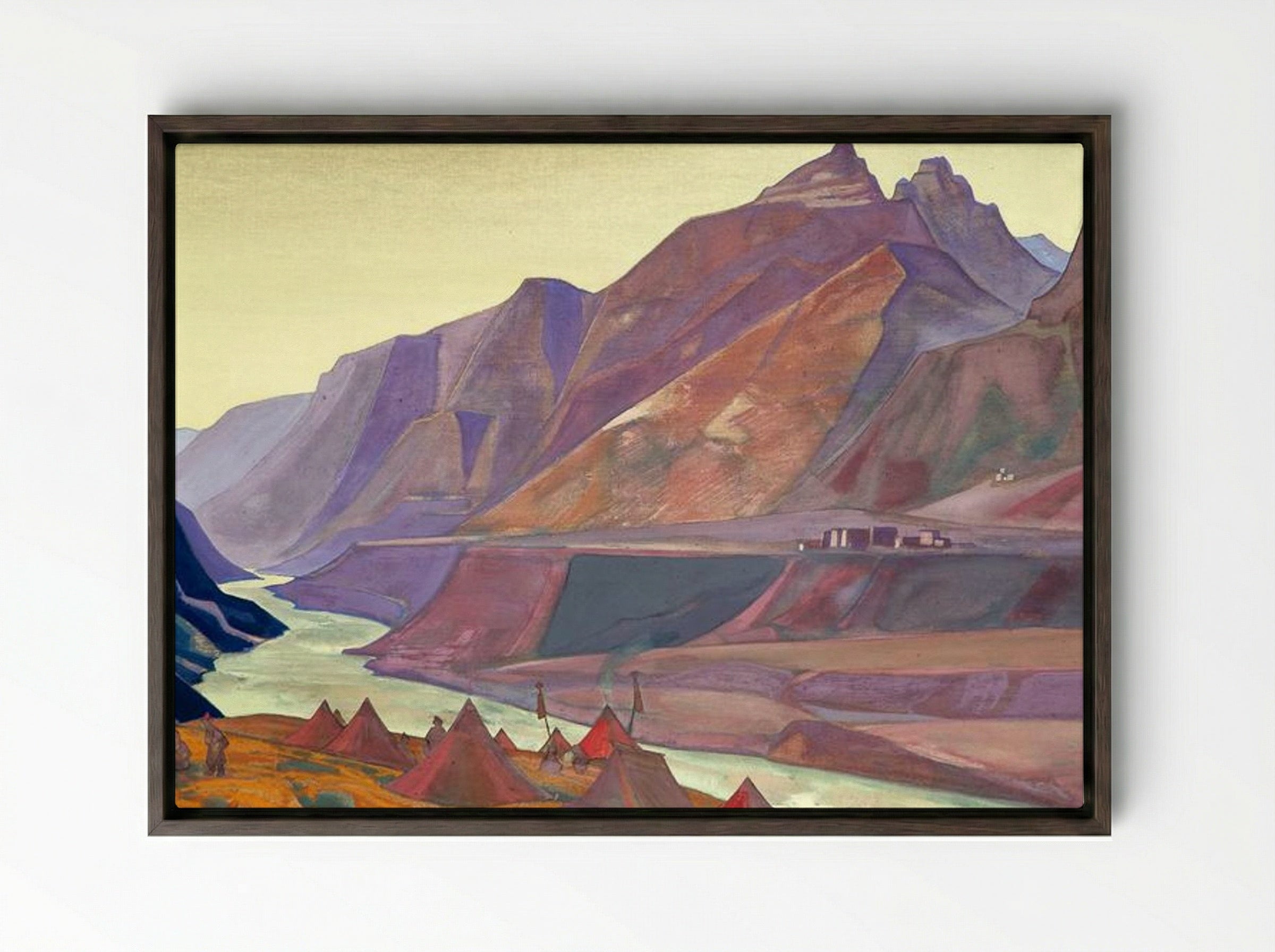 Koksar Camp - Nicholas Roerich - Framed Canvas Dark Wood