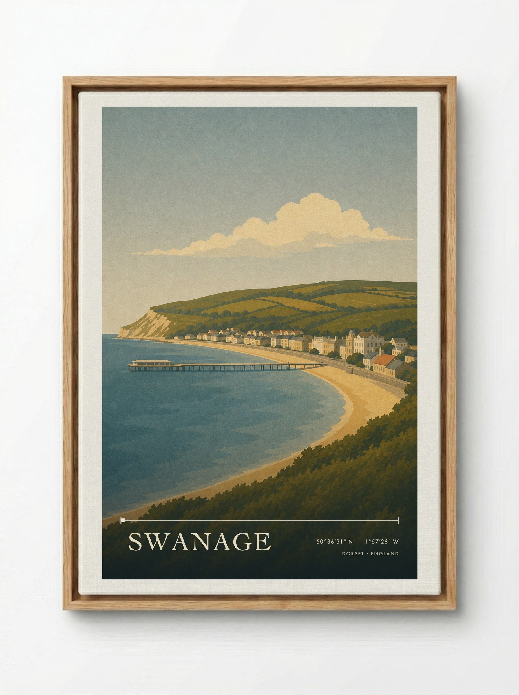 Swanage Dorset Travel Poster - Framed Canvas Wood