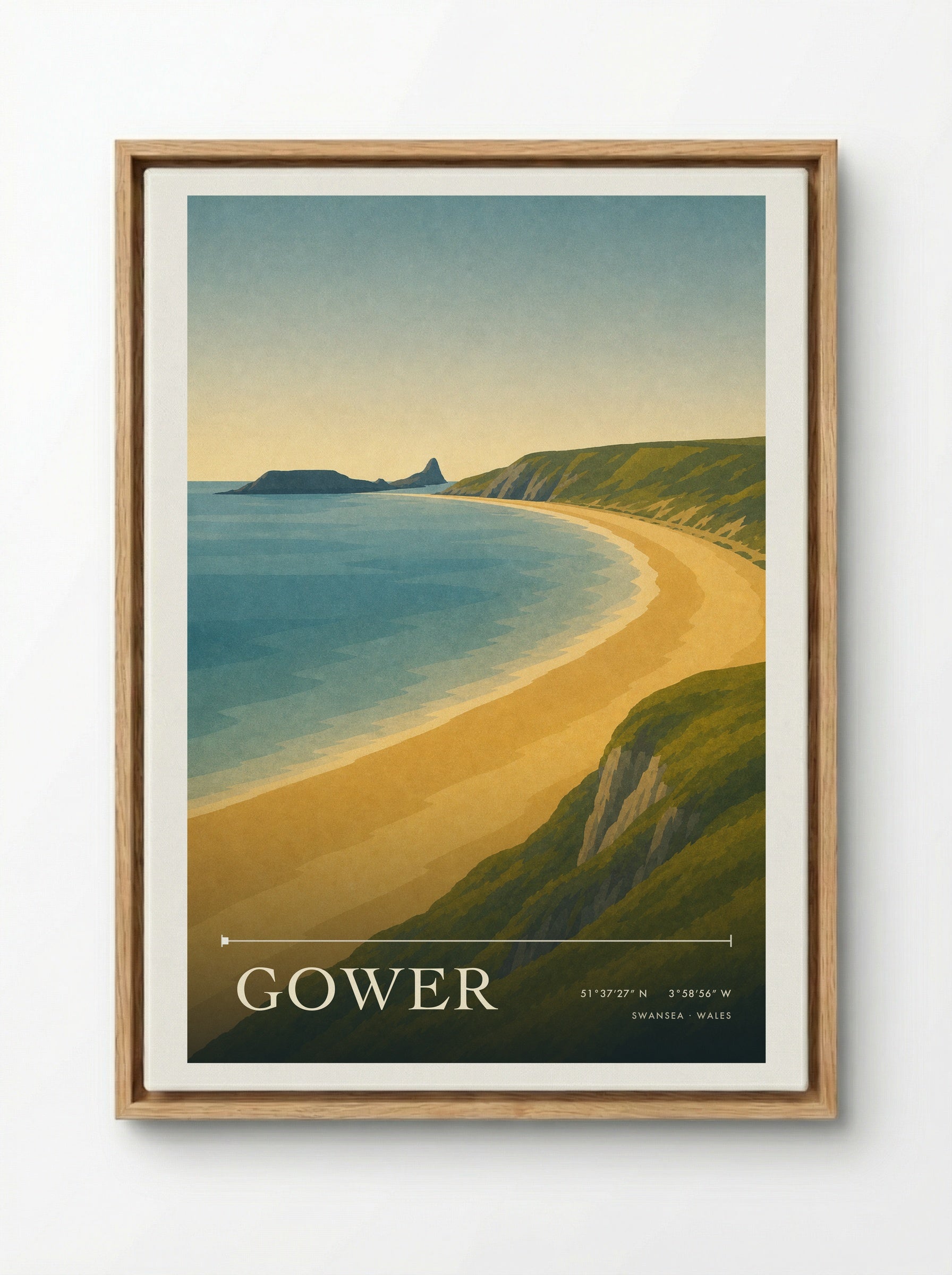Gower Travel Poster - Framed Canvas Wood