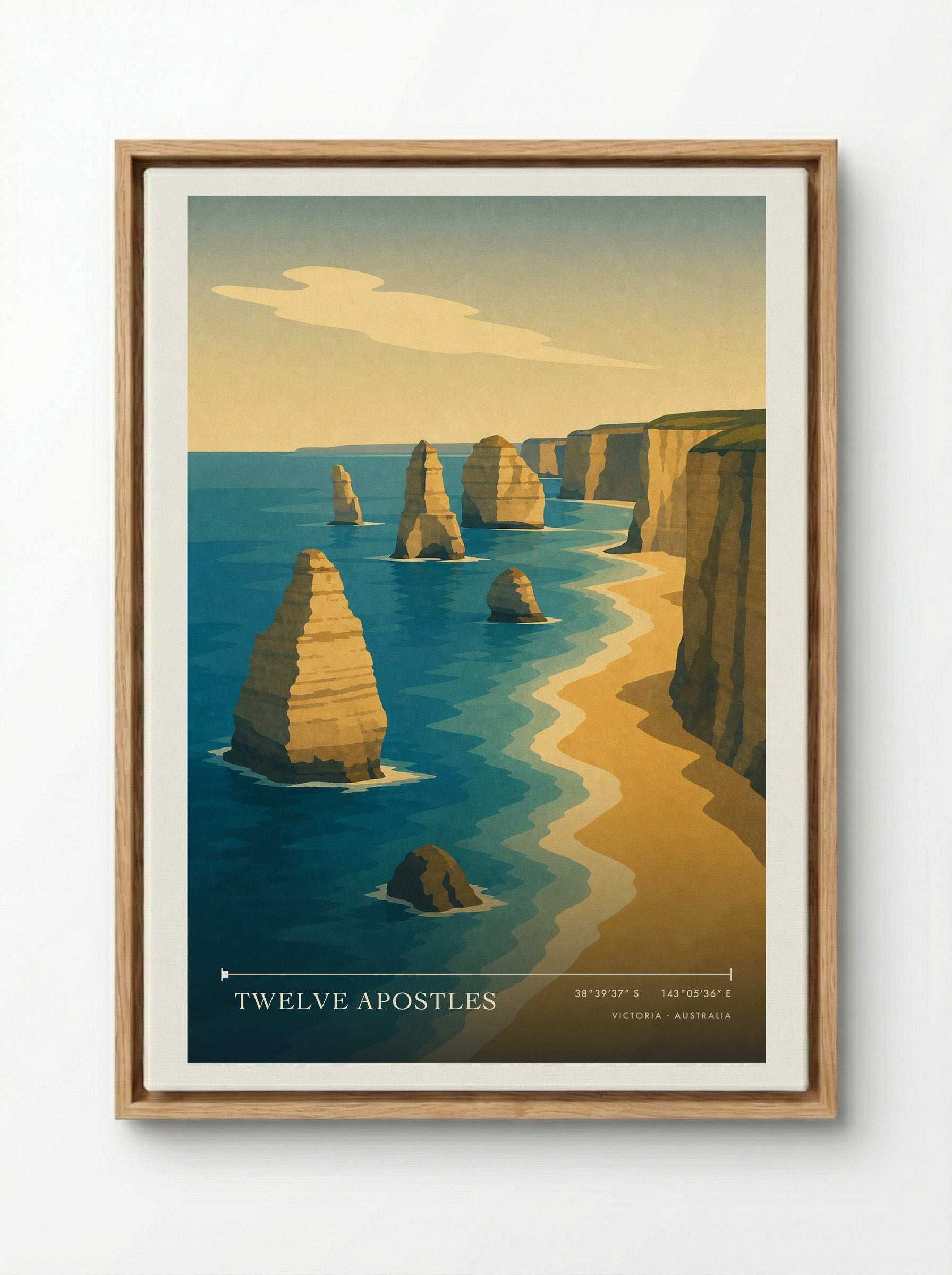Twelve Apostles Travel Poster Artwork - Framed Canvas Wood