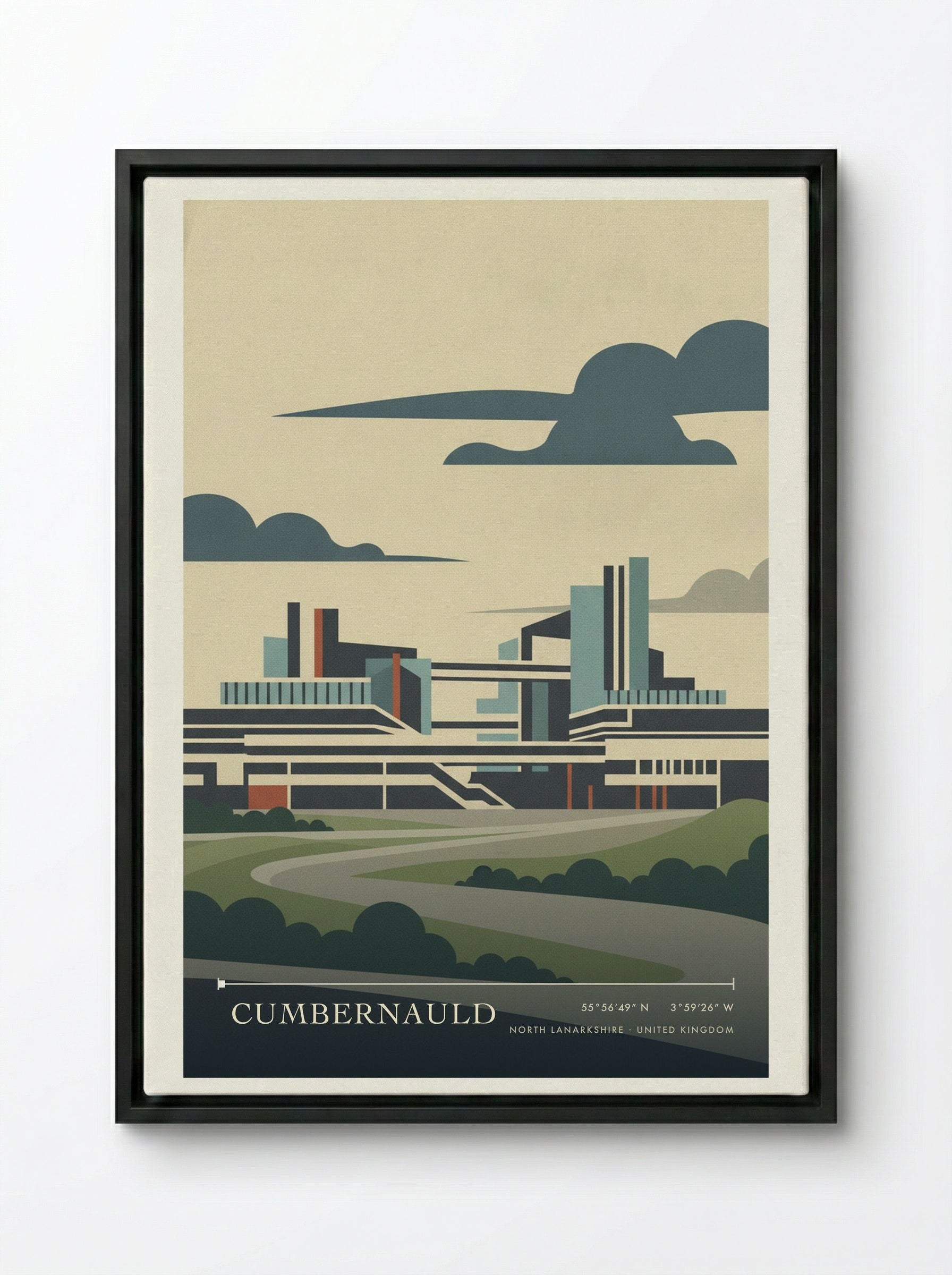 Cumbernauld North Lanarkshire United Kingdom Travel Poster - Framed Canvas Black