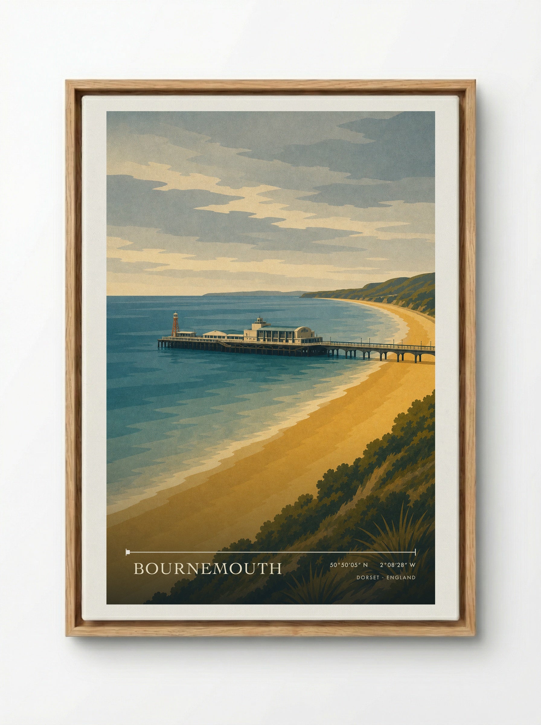 Bournemouth Travel Poster Artwork - Framed Canvas Wood