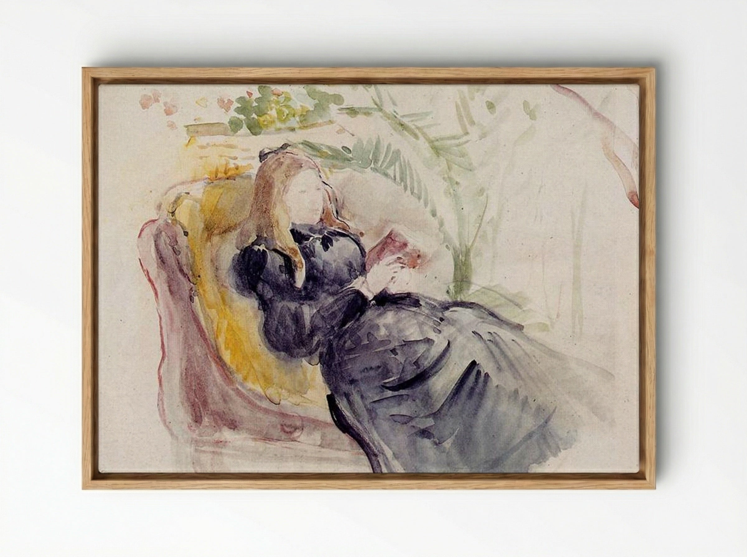 Julie Manet, Reading in a Chaise Lounge - Berthe Morisot - Framed Canvas Wood