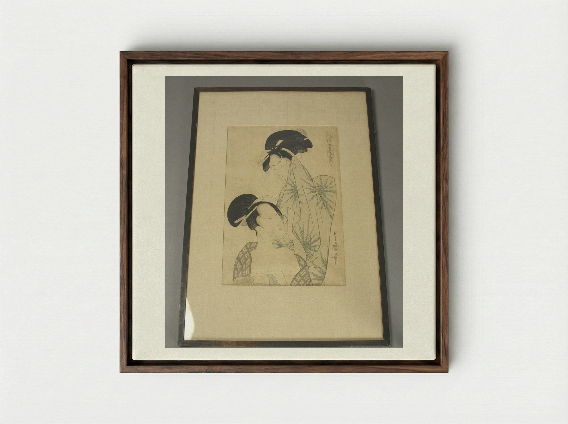 Two Women after Bath, from the series Elegant Pines of Fivefold Needles (Furyu goyo no matsu) - Kitagawa Utamaro - Framed Canvas Dark Wood