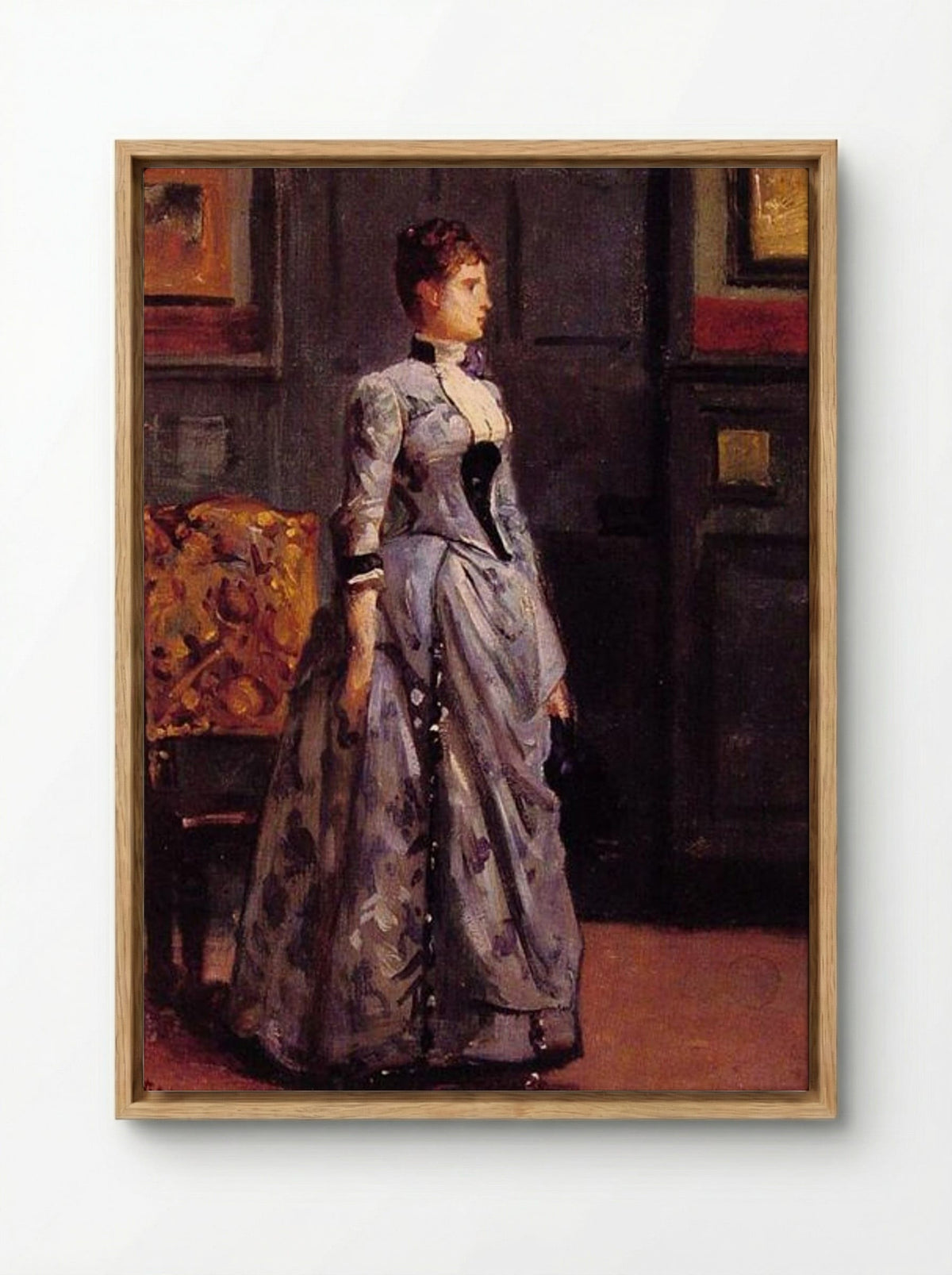 Portrait of a Woman in Blue - Alfred Stevens - Framed Canvas Wood
