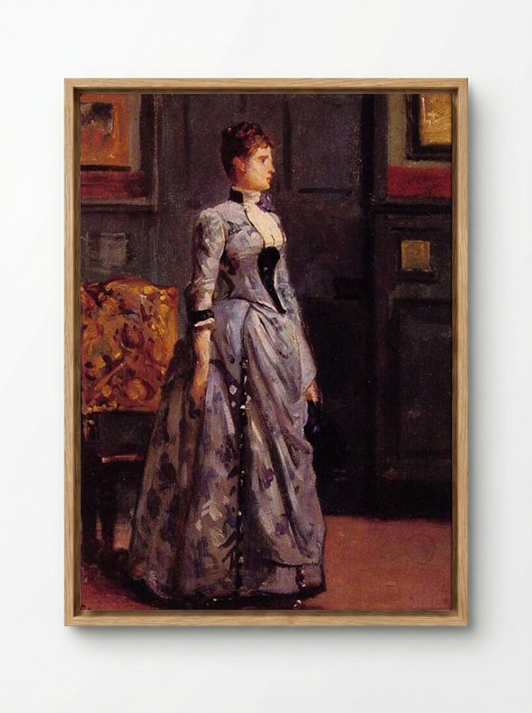 Portrait of a Woman in Blue - Alfred Stevens - Framed Canvas Wood