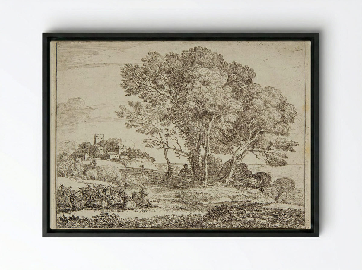 The Goatherd - Claude Lorrain - Framed Canvas Black