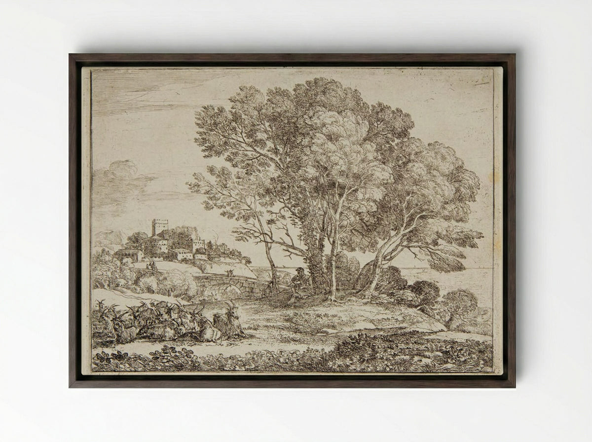 The Goatherd - Claude Lorrain - Framed Canvas Dark Wood