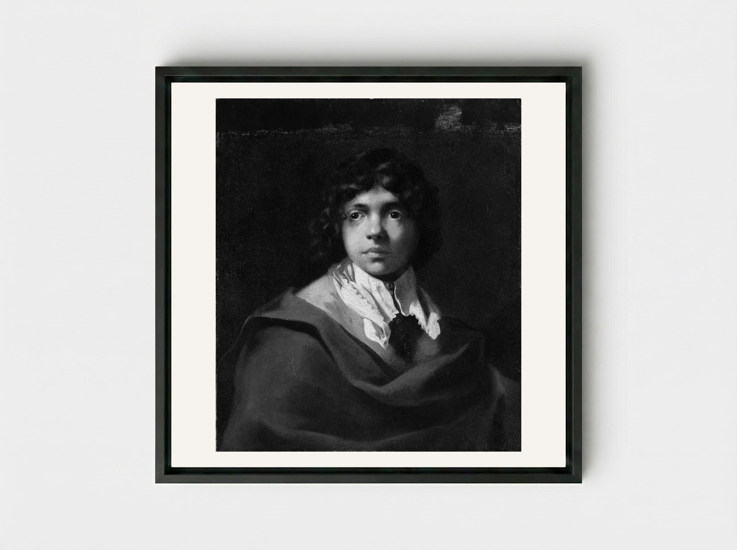Portrait of a Young Boy - Sébastien Bourdon - Framed Canvas Black