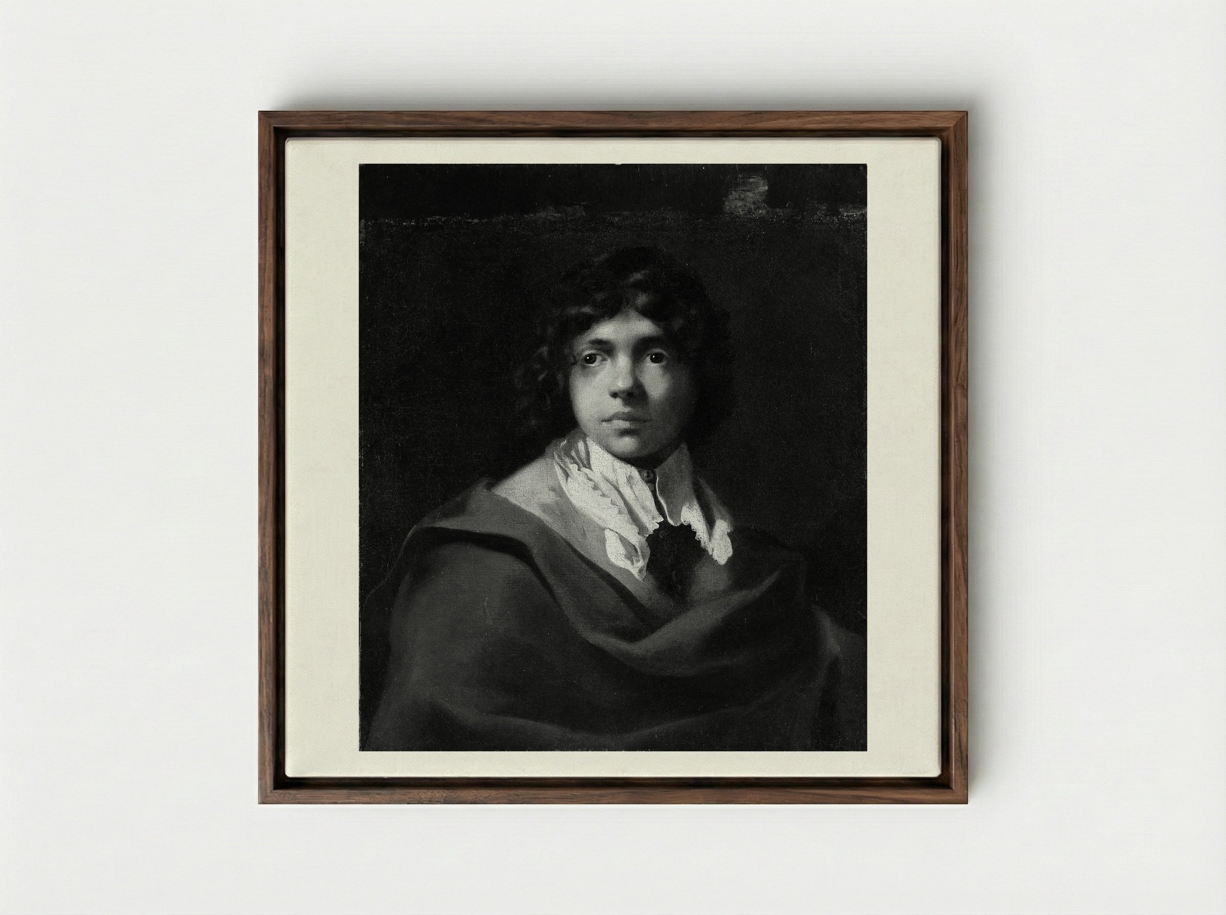 Portrait of a Young Boy - Sébastien Bourdon - Framed Canvas Dark Wood