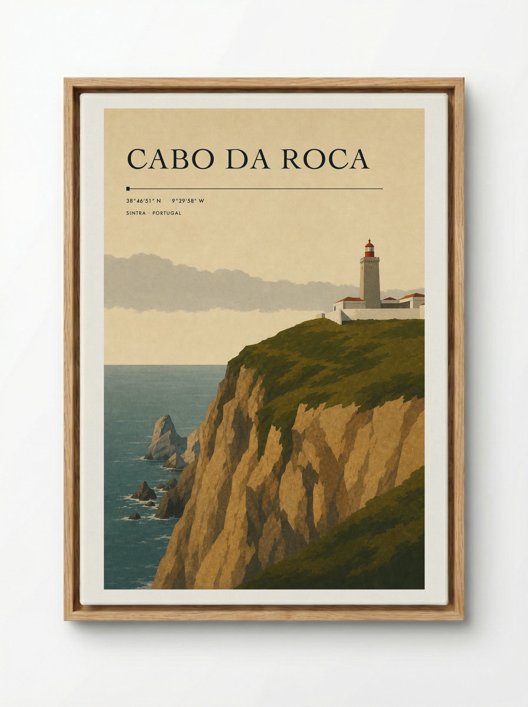Cabo da Roca Travel Poster Artwork - Framed Canvas Wood