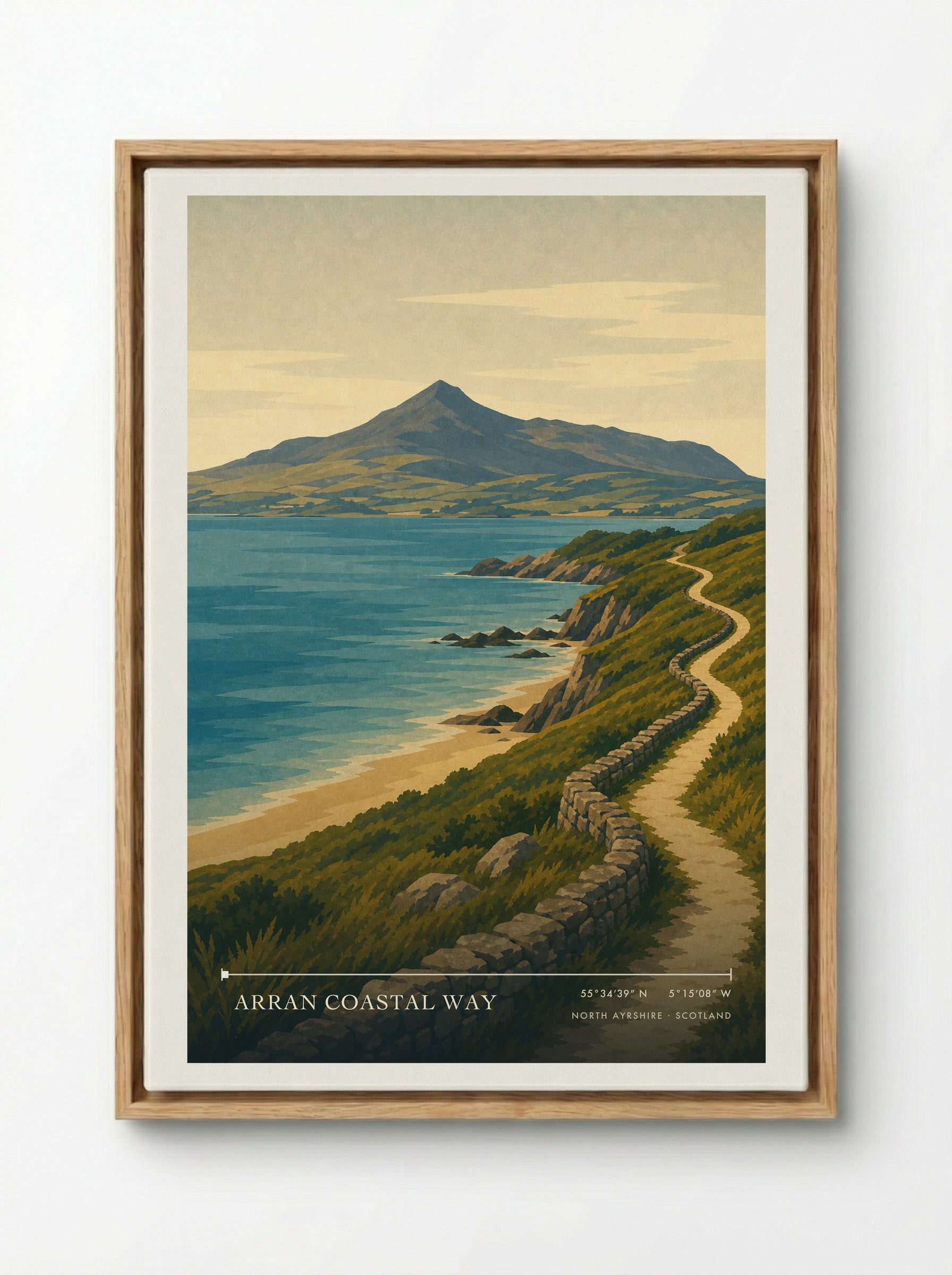 Arran Coastal Way Travel Poster Artwork - Framed Canvas Wood